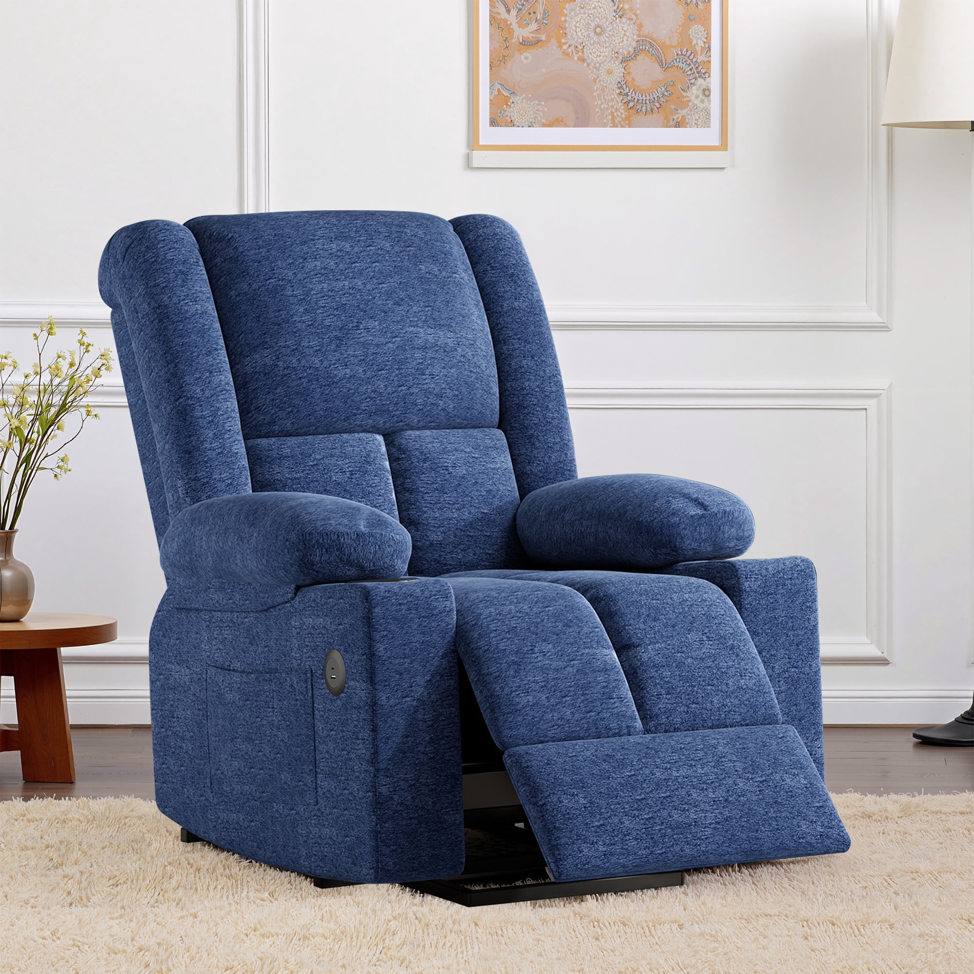 MAYEERTY Blue Power Lift Recliner Chair with Massage, Heat, USB Ports, and Cup Holders for Senior Comfort