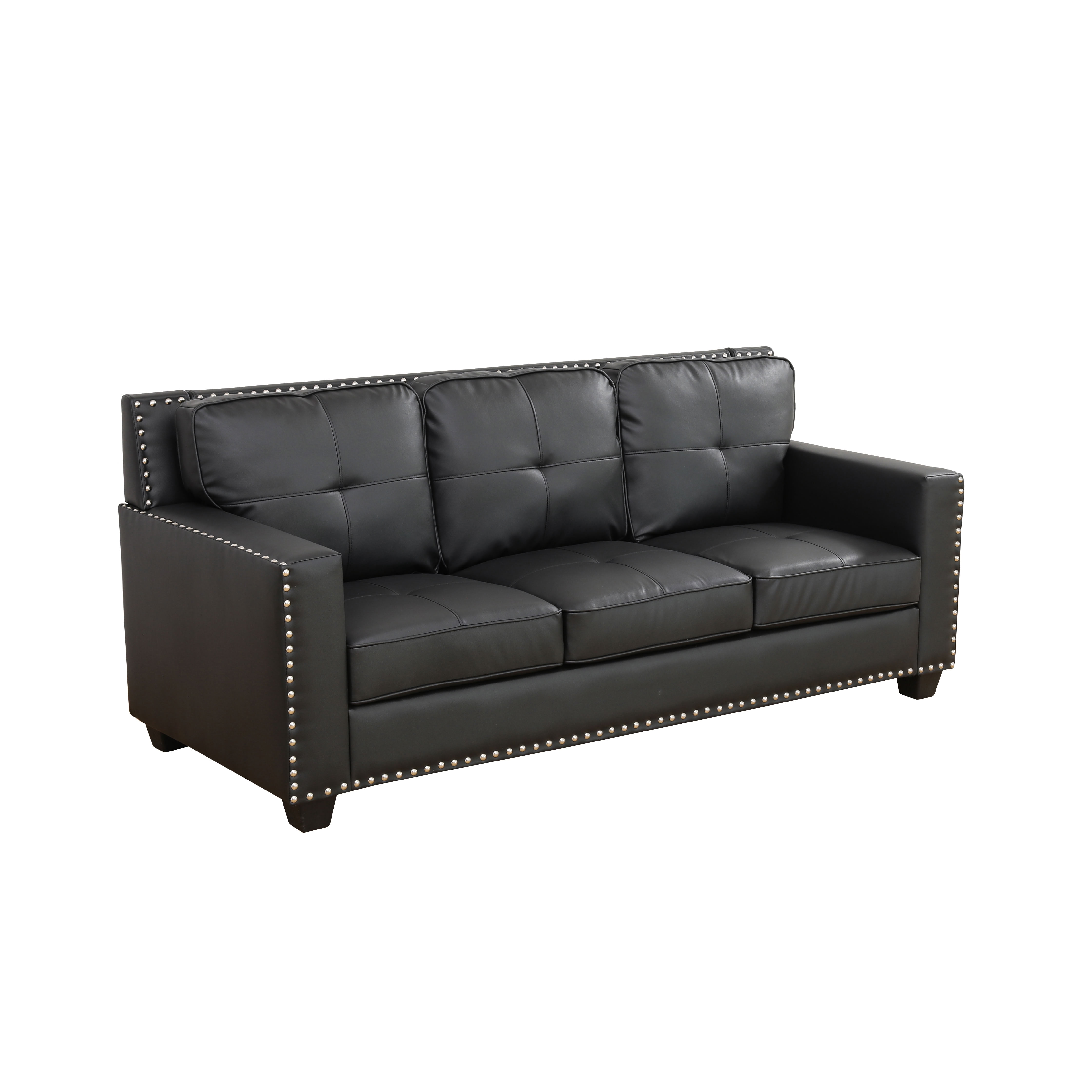 MAYEERTY Breathable Faux Leather 3-Seater Sofa, Reclining Couch with Nailhead Trim & Anti-Insect Frame for Living Room, Dark Grey