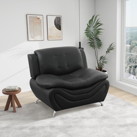 MAYEERTY Breathable Faux Leather Recliner Chair, Anti-Insect Solid Wood Frame Accent Chair for Living Room, Black