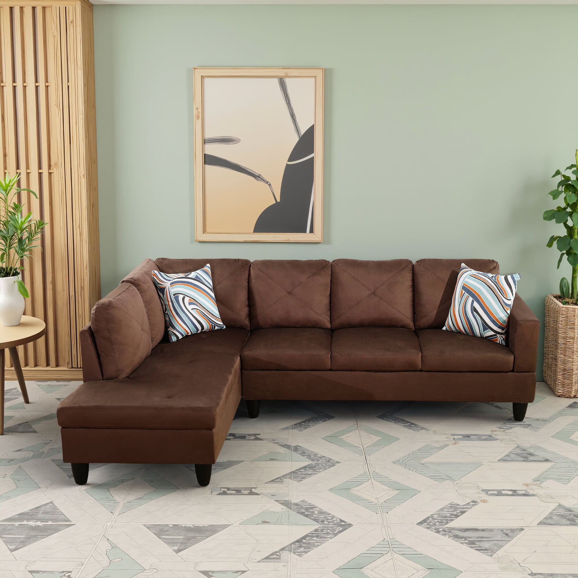 MAYEERTY Microfiber 3-Piece Living Room Sofa Set，Brown