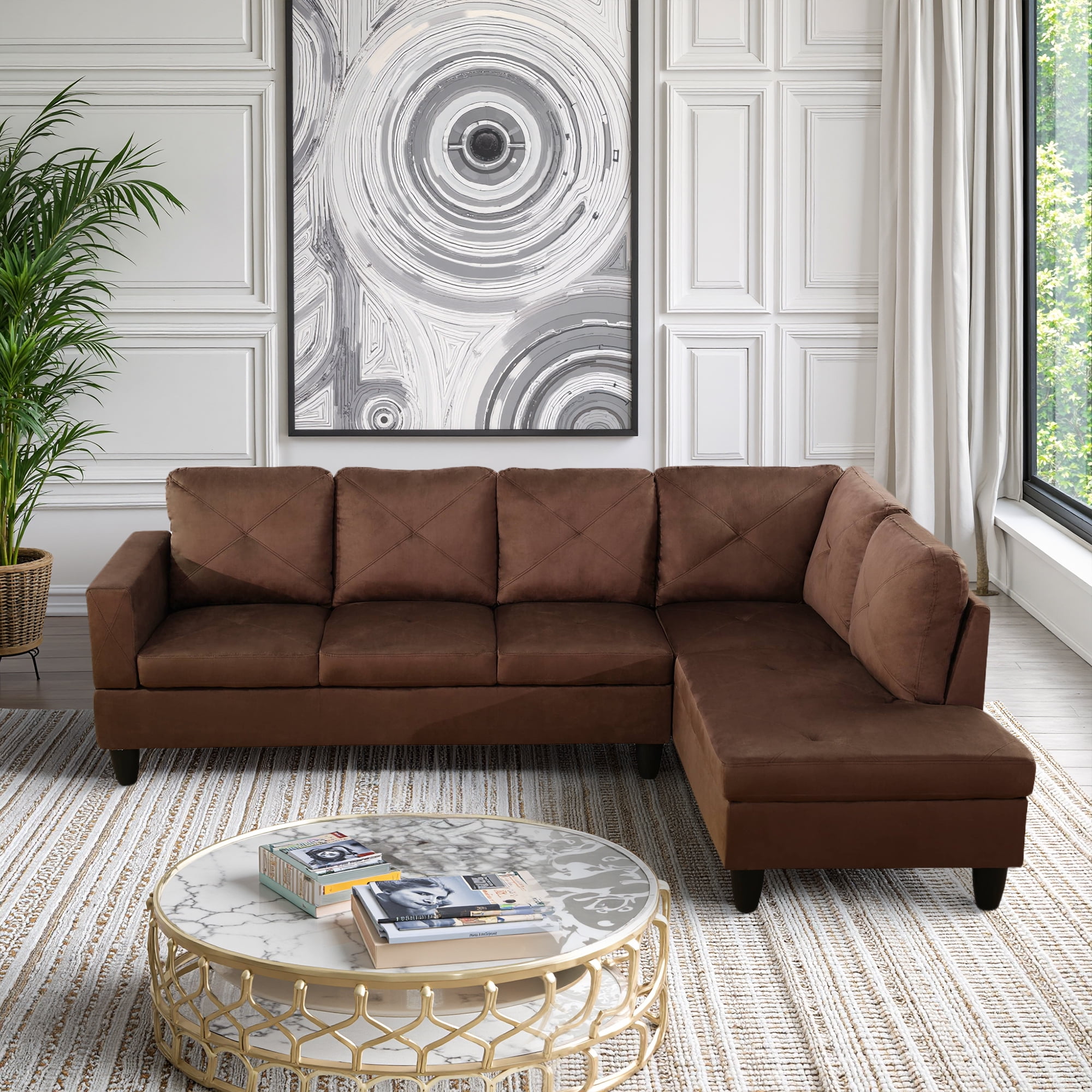 MAYEERTY Microfiber 3-Piece Living Room Sofa Set，Brown