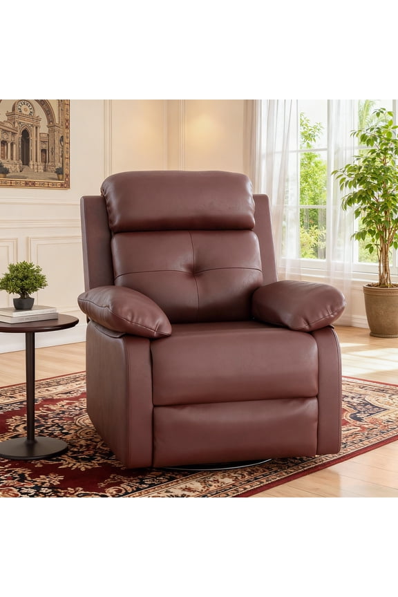 Brown Small Swivel Rocker Recliner for Women, Space-Saving Design for Bedroom & Living Room