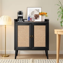 MAYEERTY Buffet Cabinet, Rattan-Door Sideboard with Storage For Dining Room & Hallway, Black