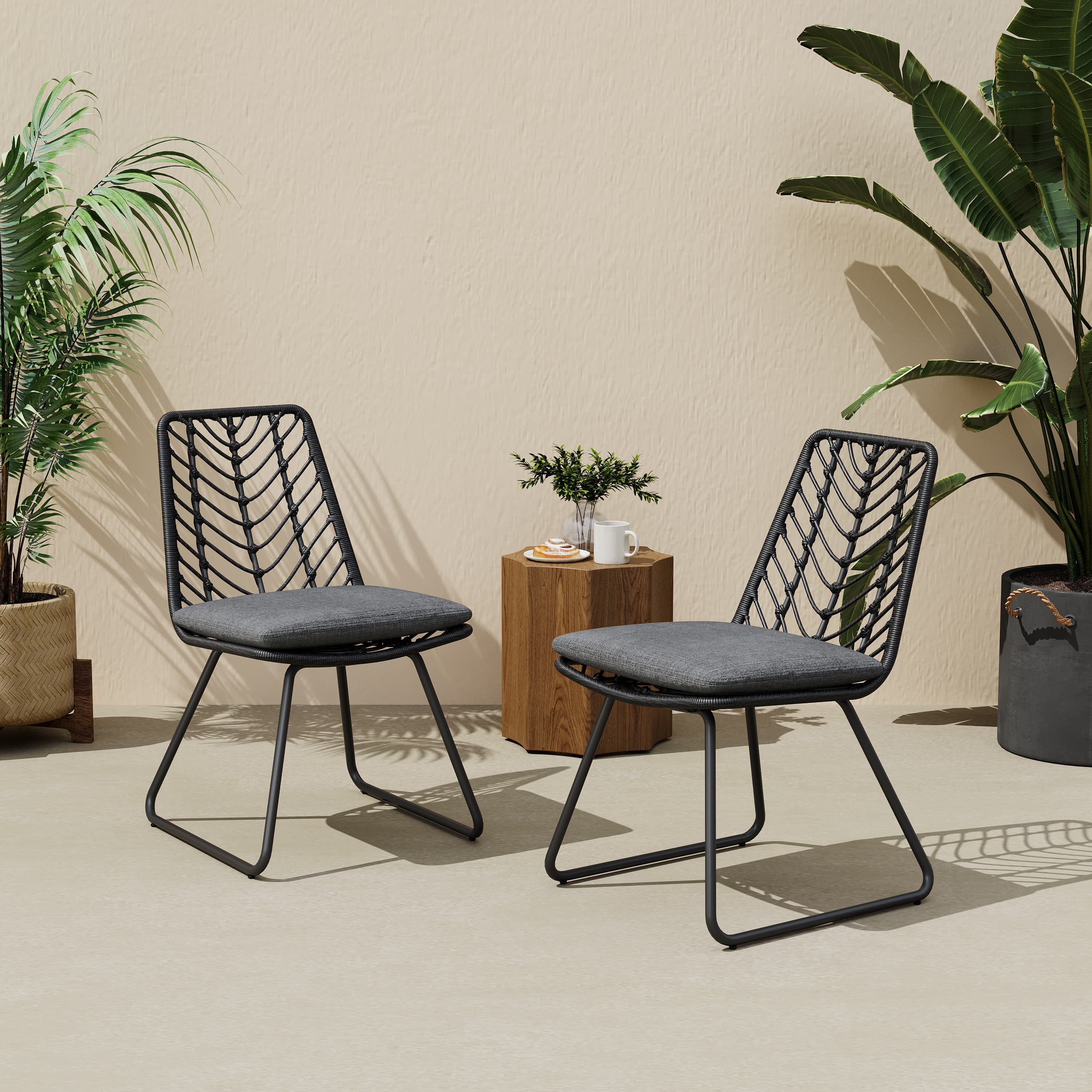 MAYEERTY CHAIR 2PCS with 2 Gray Cushions Comfortable Seating for Living Room Dining Room