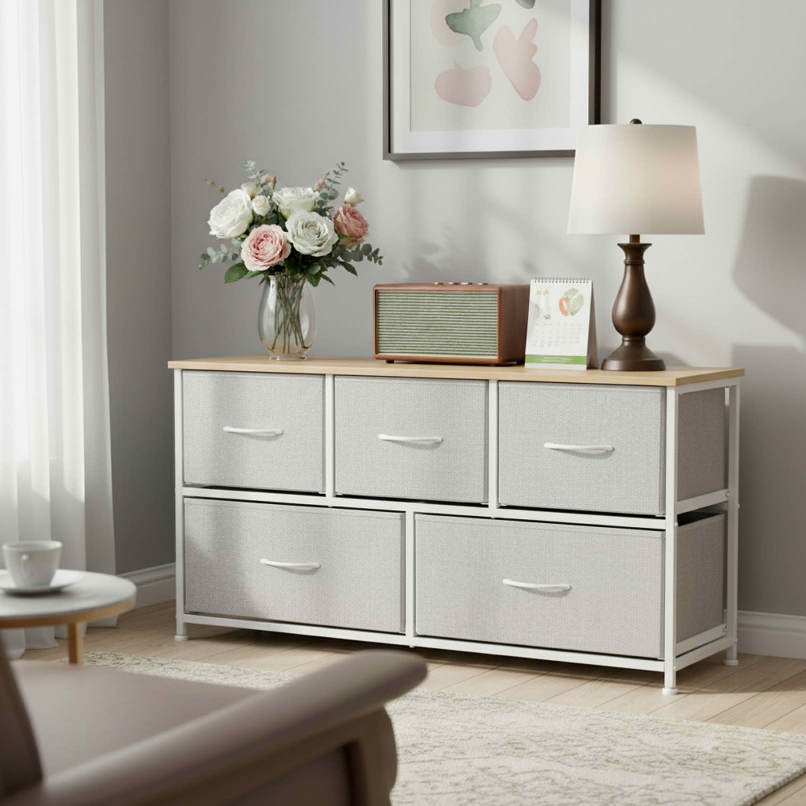 MAYEERTY Cabinet Night Stand with Wooden Top Dresser for Closet