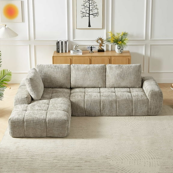 MAYEERTY Chenille L-Shape Oversized Sectional Sofa, Minimalist & Comfy Sleeper Couch for Living Room, 102×65" Khaki