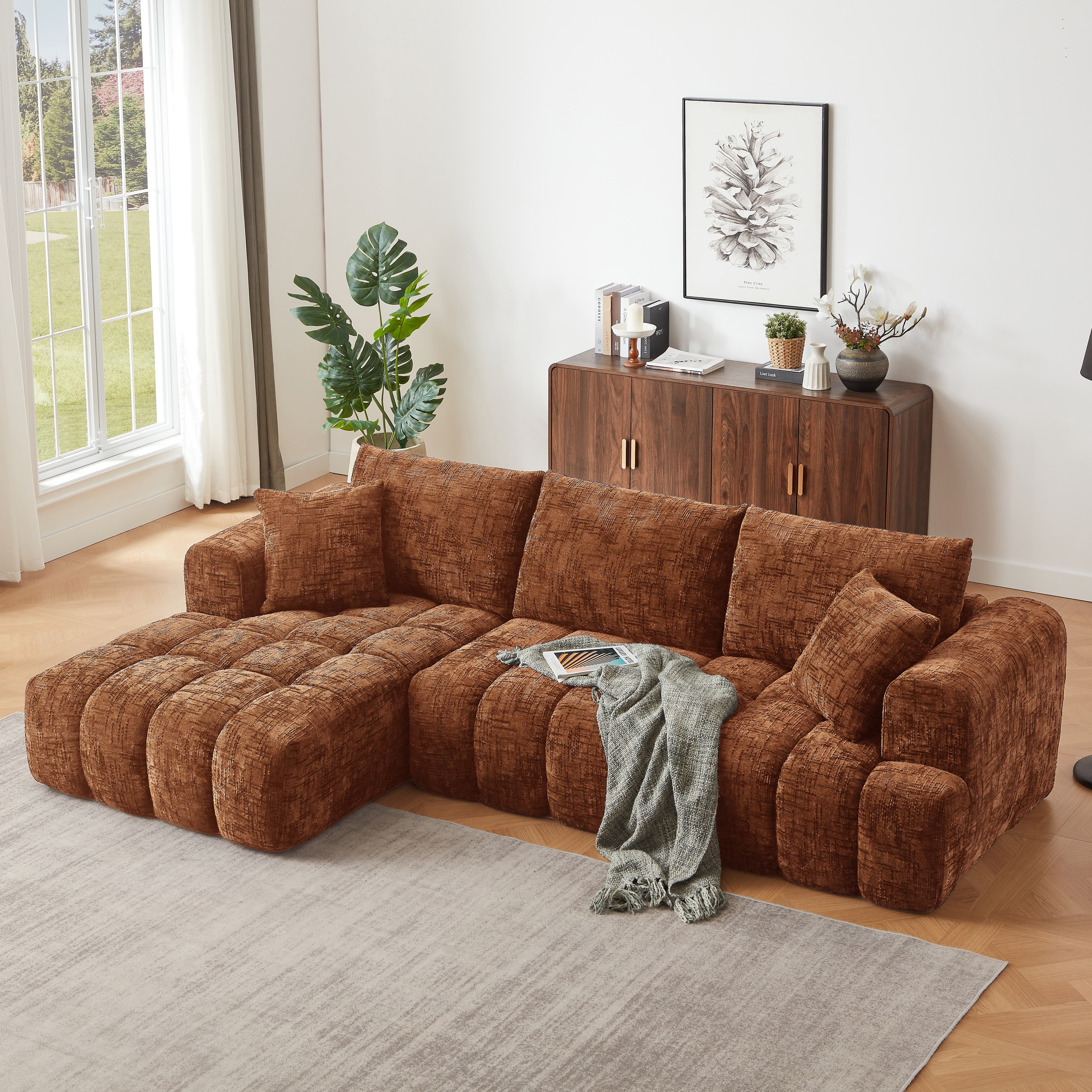 MAYEERTY Chenille L-Shape Oversized Sectional Sofa, Minimalist Luxury Sleeper Couch for Apartments, 108" W x 63" D x 34" H