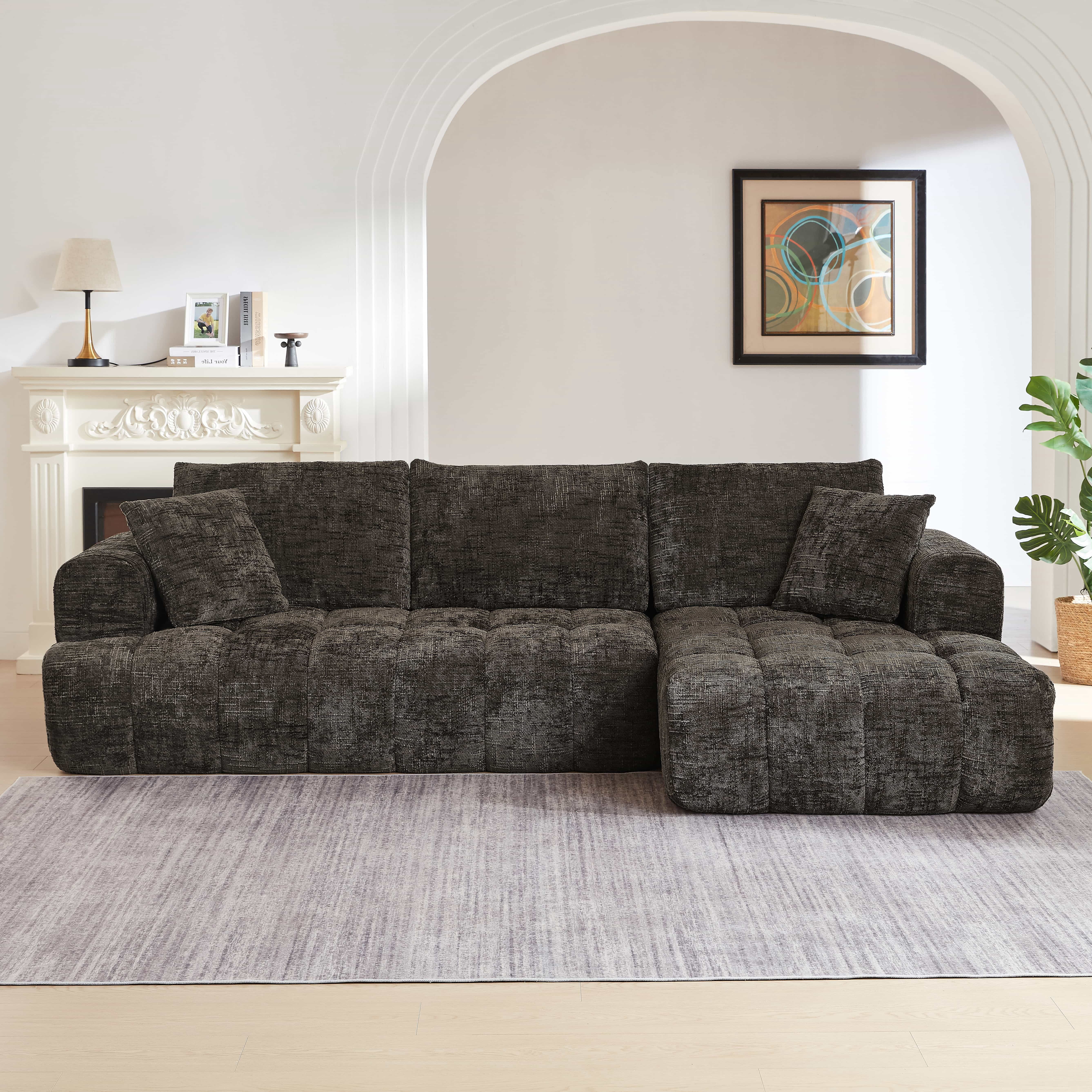 MAYEERTY Chenille L-Shape Oversized Sectional Sofa, Minimalist & Luxury for Apartment, 108×63" Brown