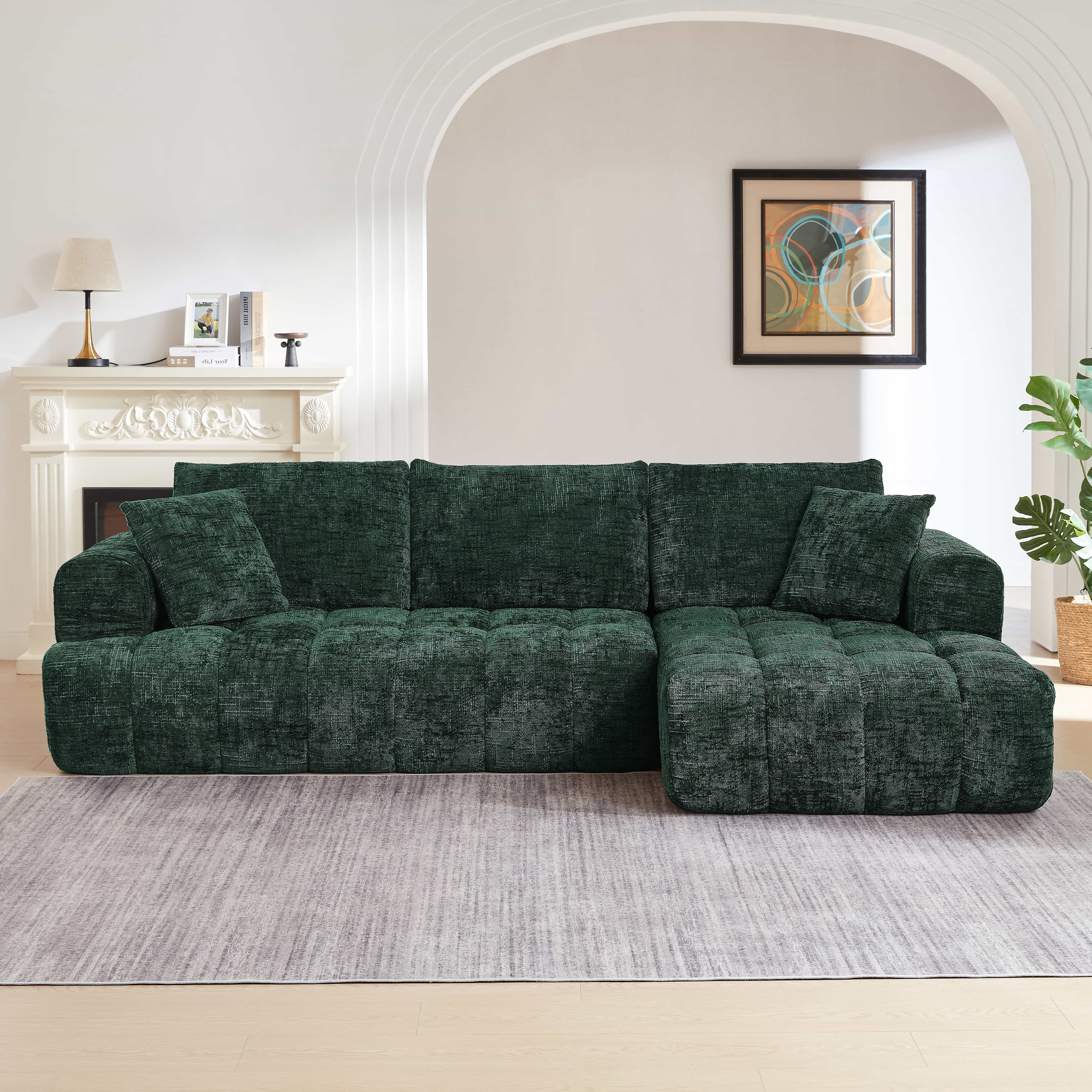 MAYEERTY Chenille L-Shape Oversized Sectional Sofa, Minimalist & Luxury for Apartment, 108×63" Green