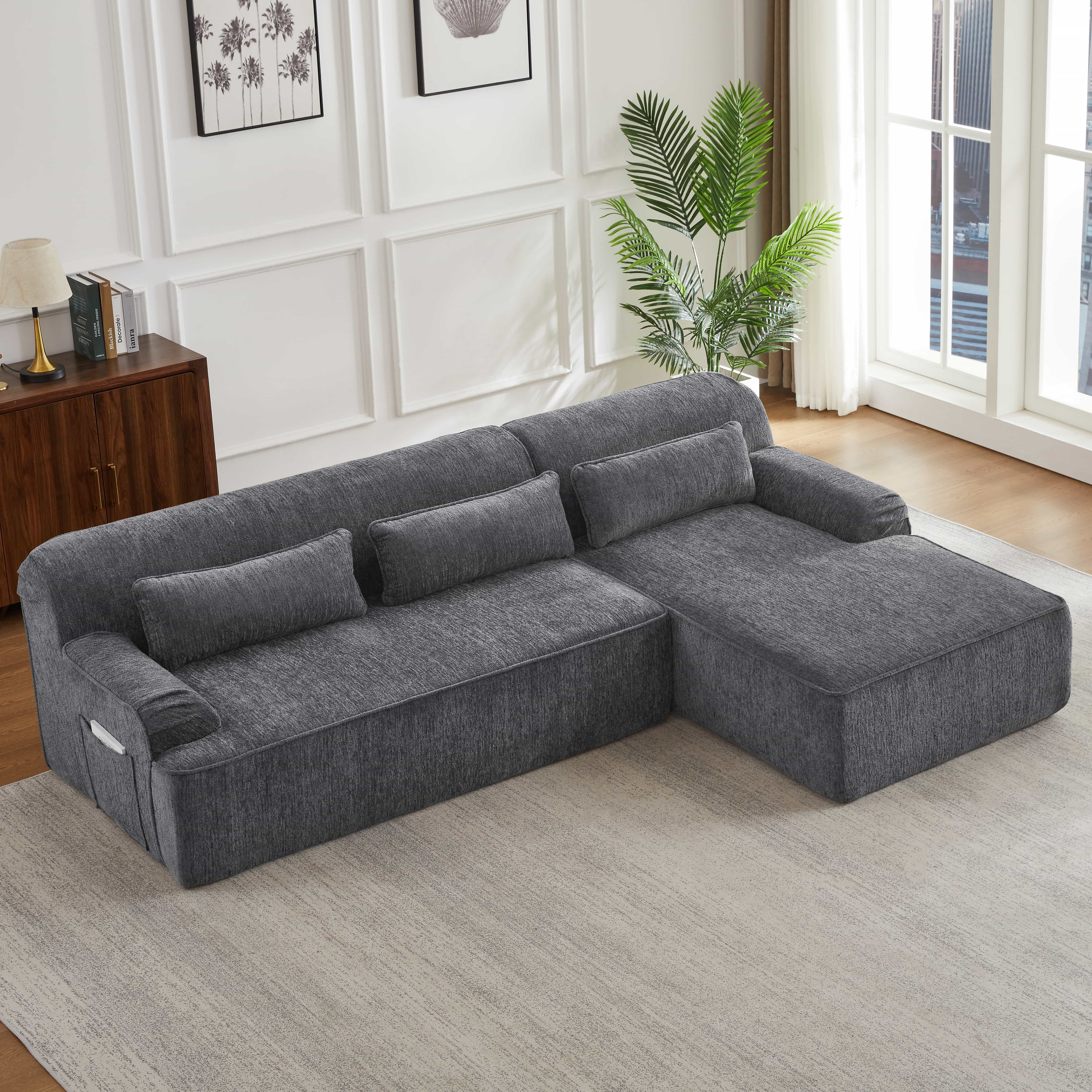 MAYEERTY Chenille L-Shape Oversized Sectional Sofa, Minimalist for Apartment, 102×65" Gray