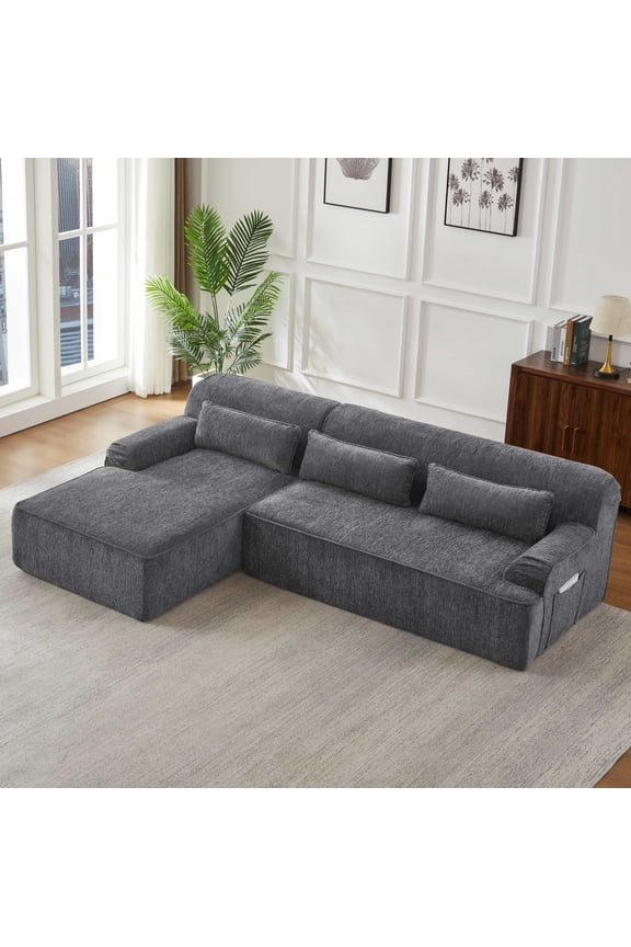 Chenille L-Shape Oversized Sectional Sofa, Minimalist for Apartment, 102×65" Gray