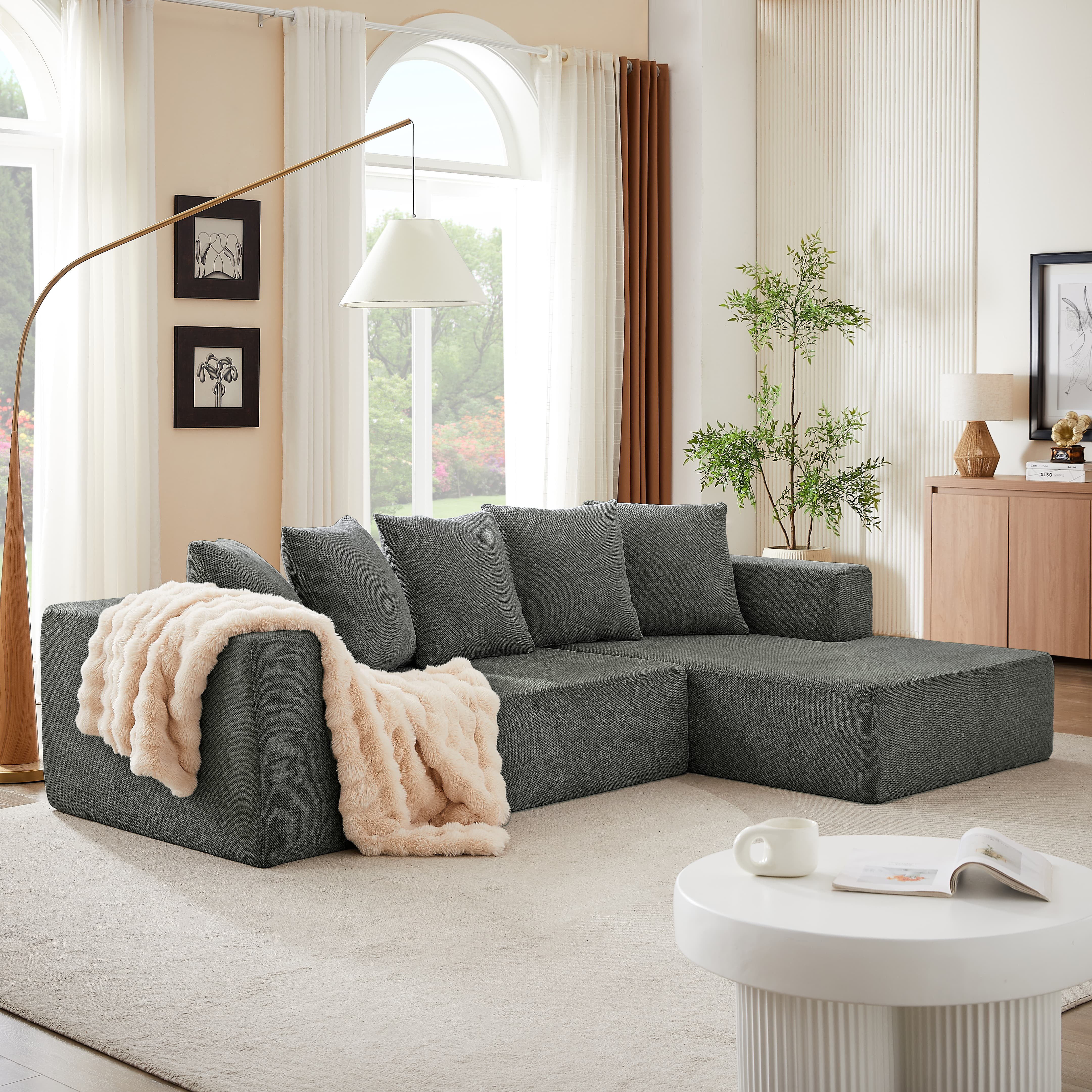 MAYEERTY Chenille L-Shaped Sectional Sofa Set,Minimalist Style Modular Sectional Sofa, Luxury Chenille Fabric Cloud Couch for Living Room