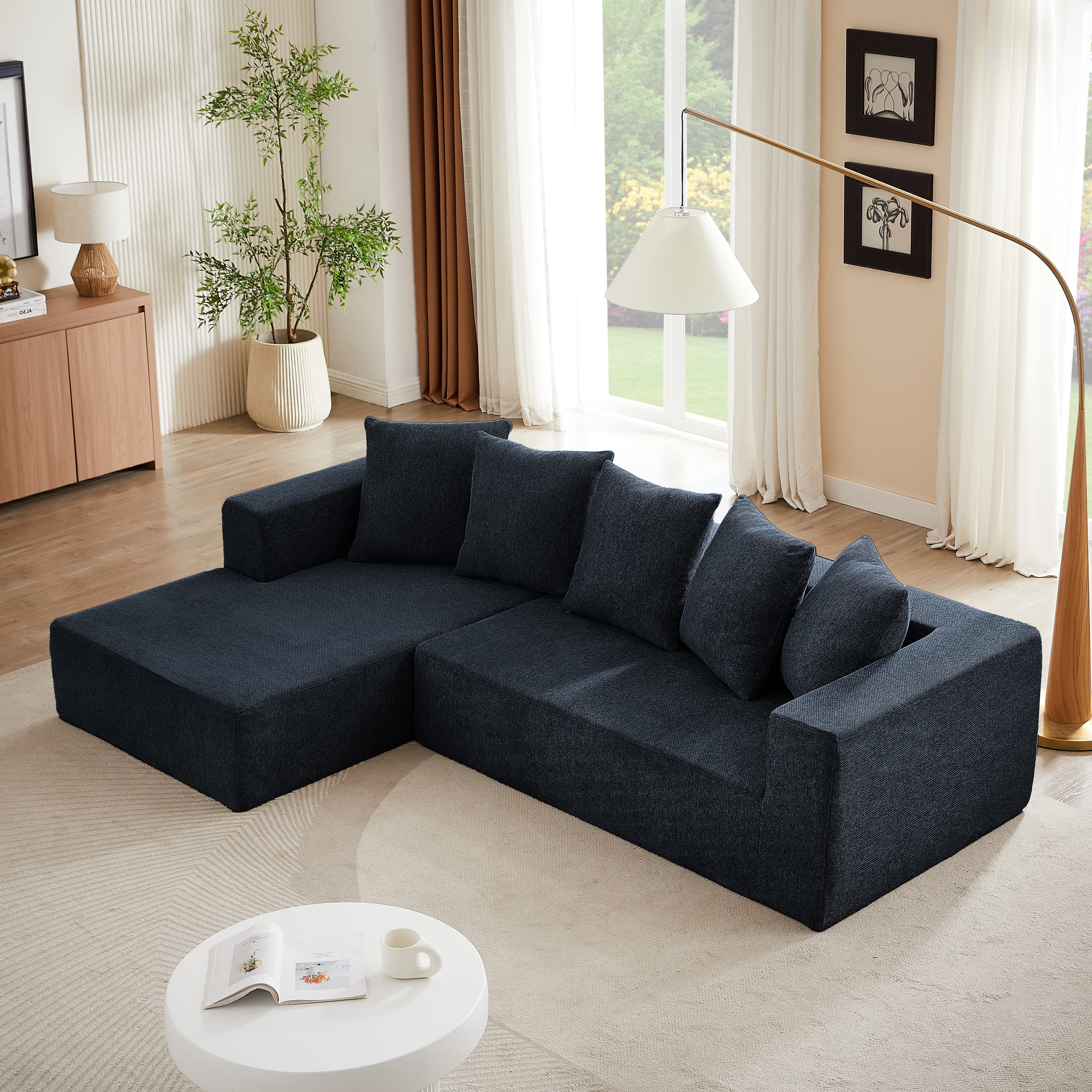 MAYEERTY Chenille L-Shaped Sectional Sofa Set,Minimalist Style Modular Sectional Sofa, Luxury Chenille Fabric Cloud Couch for Living Room