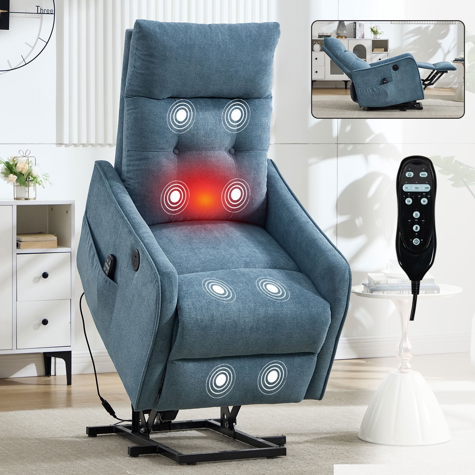 MAYEERTY Chenille Power Lift Recliner Chair for Elderly, Single Motor Electric Lift Chair with 8-Point Massage & Lumbar Heat, USB Charging Port, for Living Room Bedroom