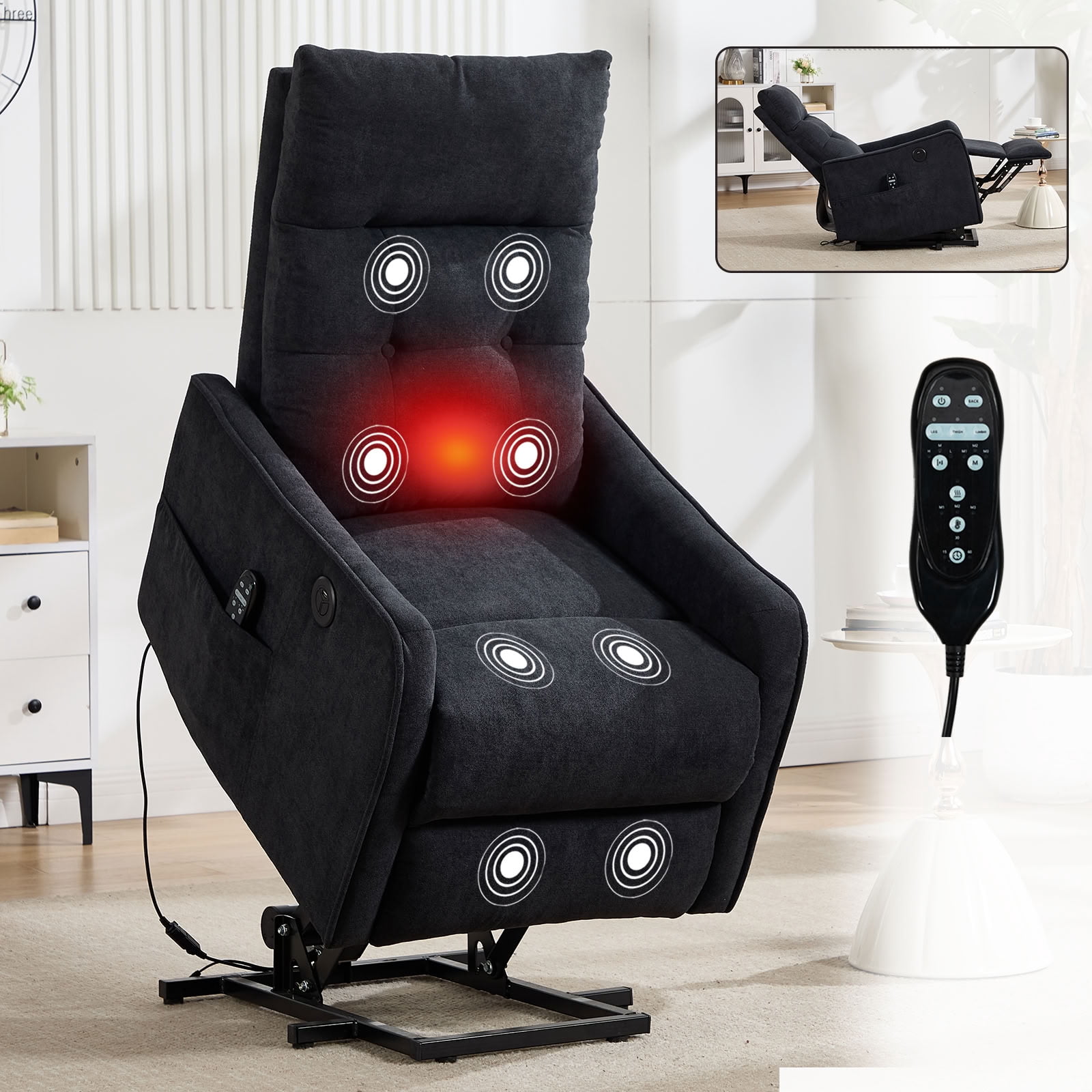 MAYEERTY Chenille Power Lift Recliner Chair for Elderly, Single Motor Electric Lift Chair with 8-Point Massage & Lumbar Heat, USB Charging Port, for Living Room Bedroom