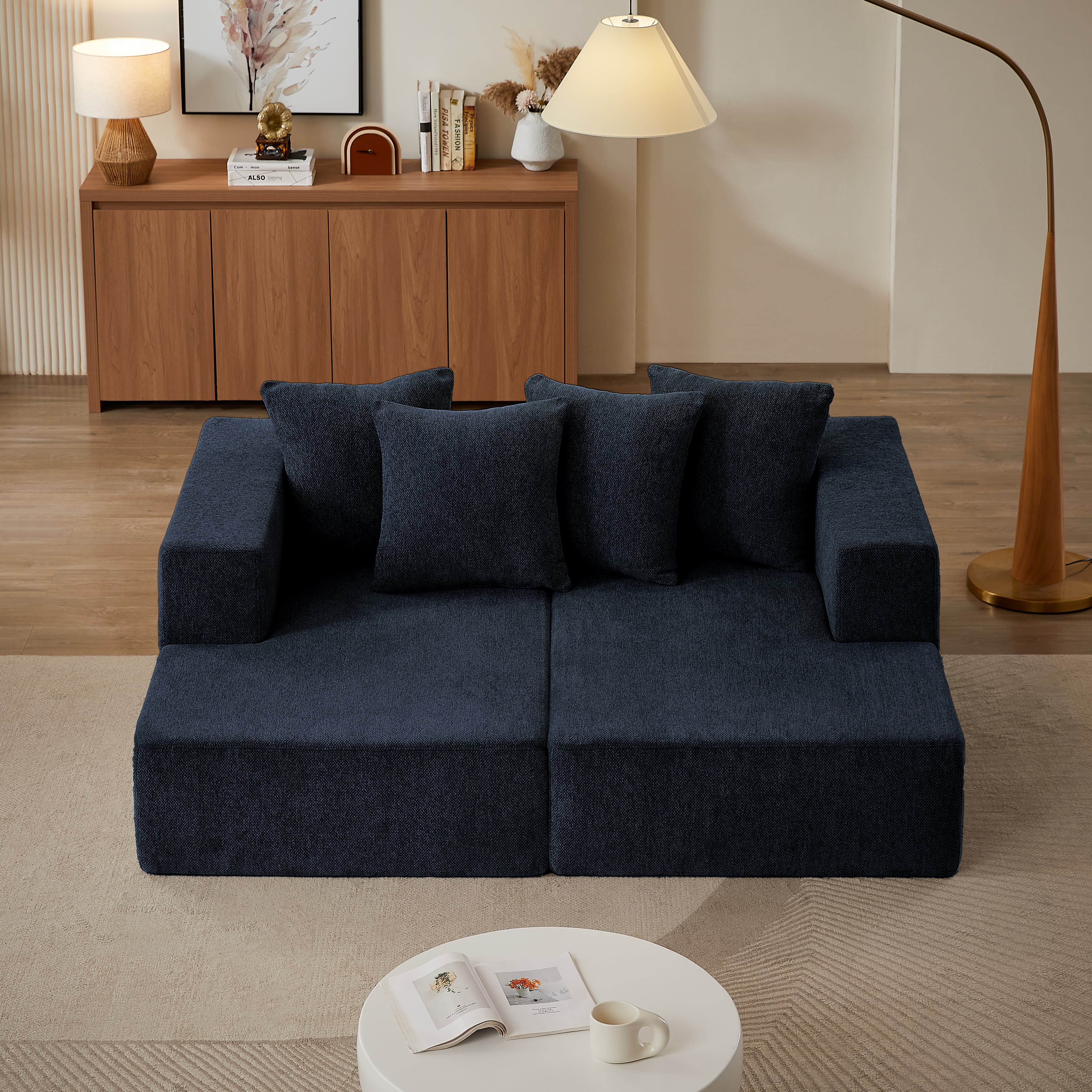 MAYEERTY Chenille Sectional Chaise Sofa, Mnimalist & Comfy Sleeper Couch for Apartment, 74×31" Blue