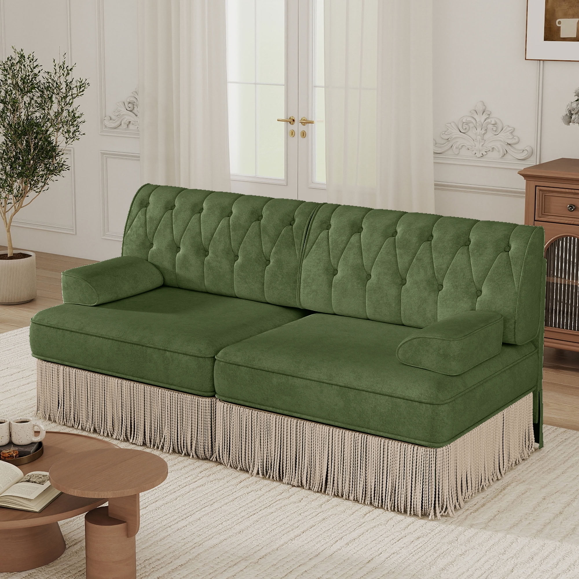 MAYEERTY Chesterfield Loveseat Sofa, 2-Seater Modular Couch with Tassel, Free Combination for Living Room Bedroom Rest Area