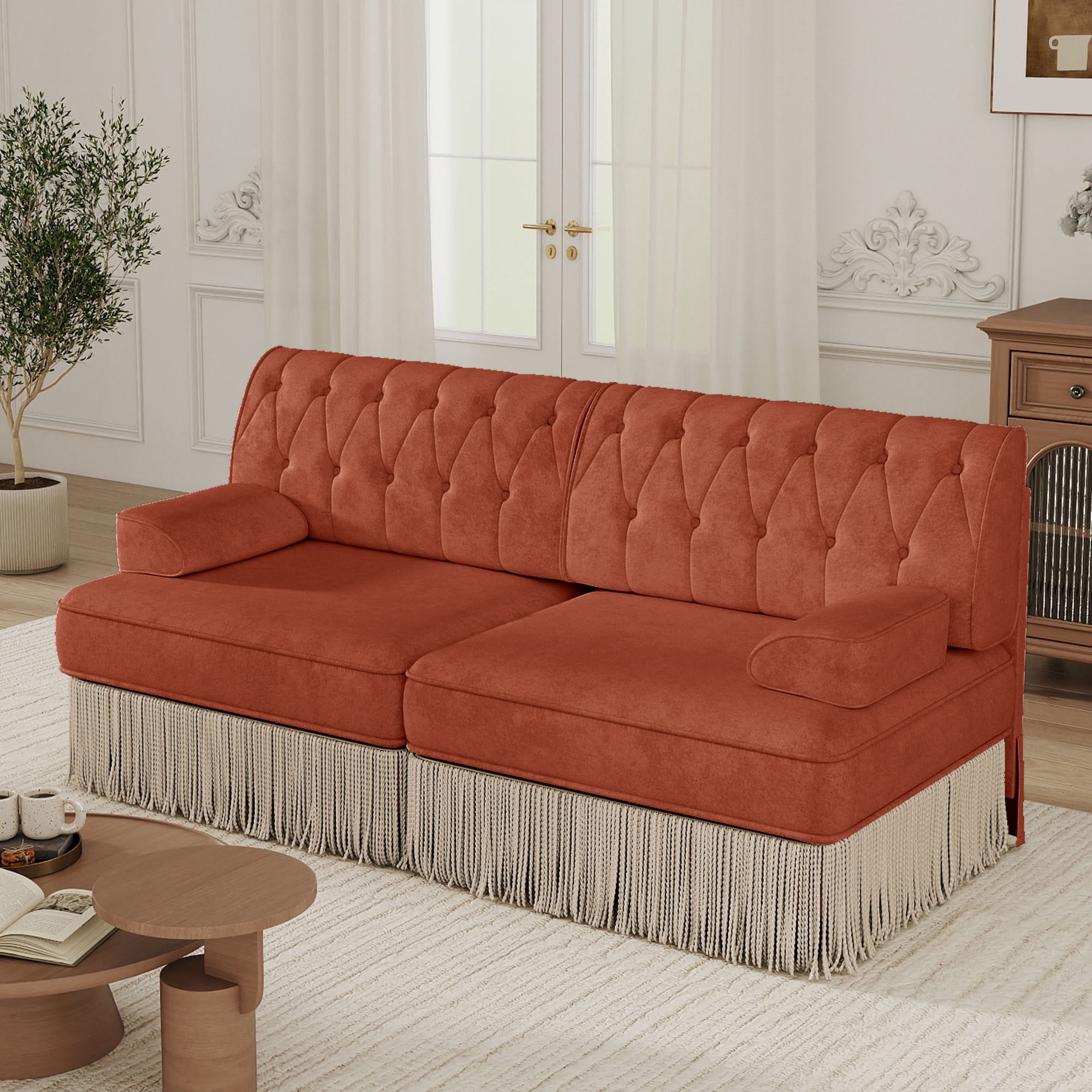 MAYEERTY Chesterfield Loveseat Sofa, 2-Seater Modular Couch with Tassel, Free Combination for Living Room Bedroom Rest Area