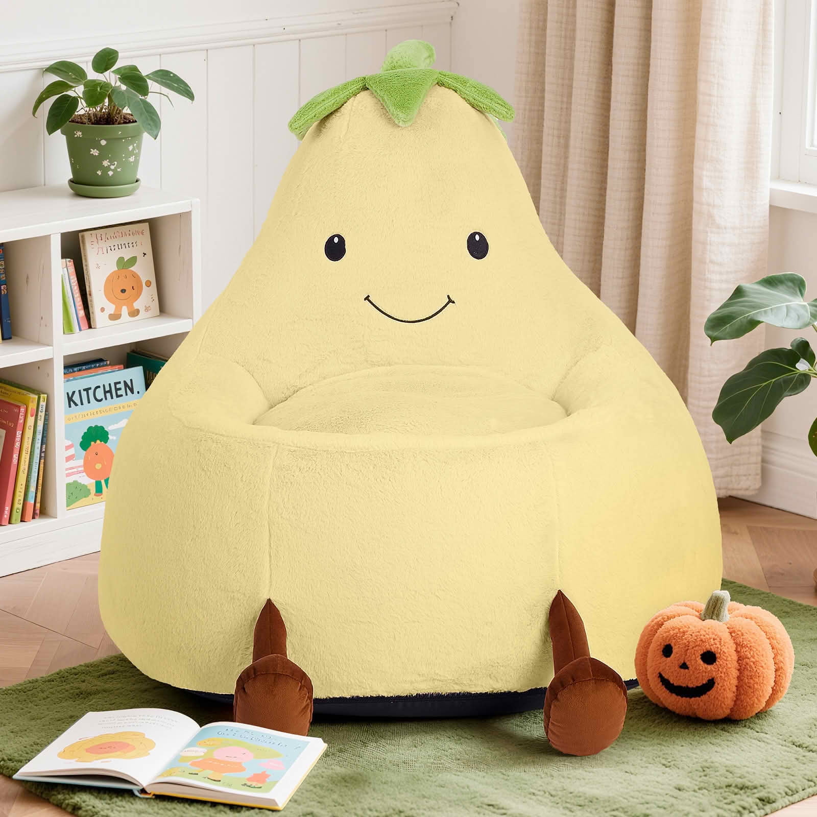 MAYEERTY Children's Bean Bag Chair Artificial Rabbit Fur Cover Filled Toddler Teen Sofa