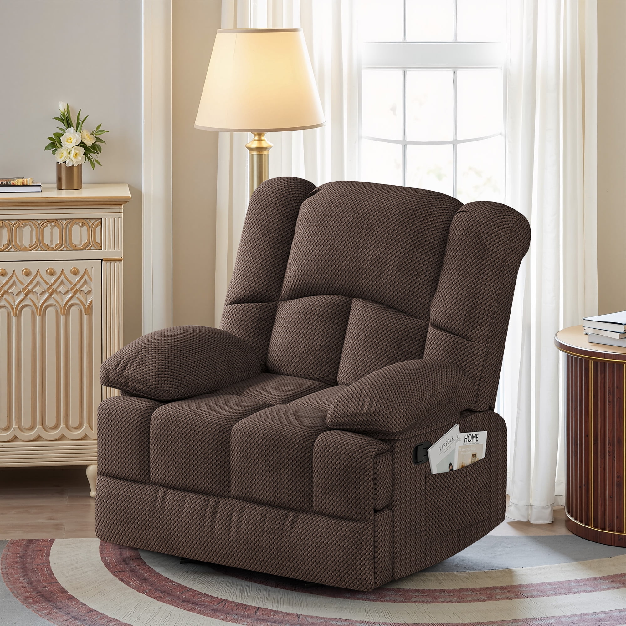 MAYEERTY Chocolate Oversized Rocking Recliner Sofa for Adults, Velvet, Ergonomic, Perfect for Living Room