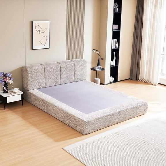 MAYEERTY Cloud Rest Queen Cotton-Linen Compressed Bed with Headboard Hybrid Support Tool-Free Assembly
