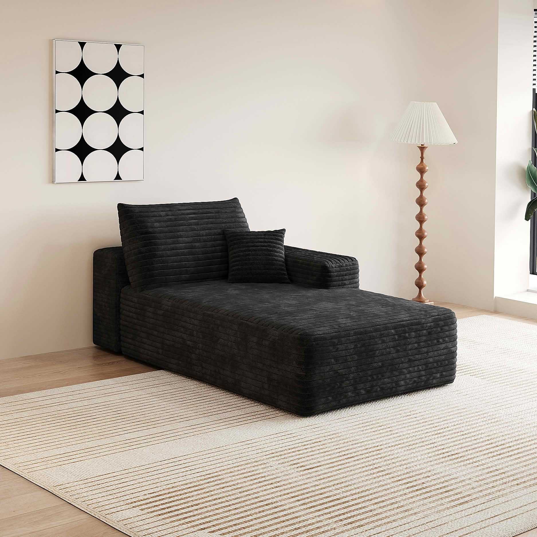 MAYEERTY Cloud Sectional Sofa, Plush Corduroy Modular Left Side Chaise, No Assembly Required，Black