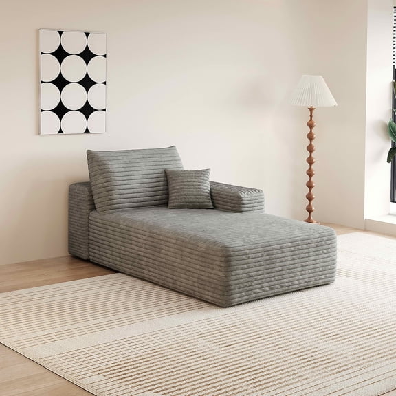 MAYEERTY Cloud Sectional Sofa, Plush Corduroy Modular Left Side Chaise, No Assembly Required,Gray