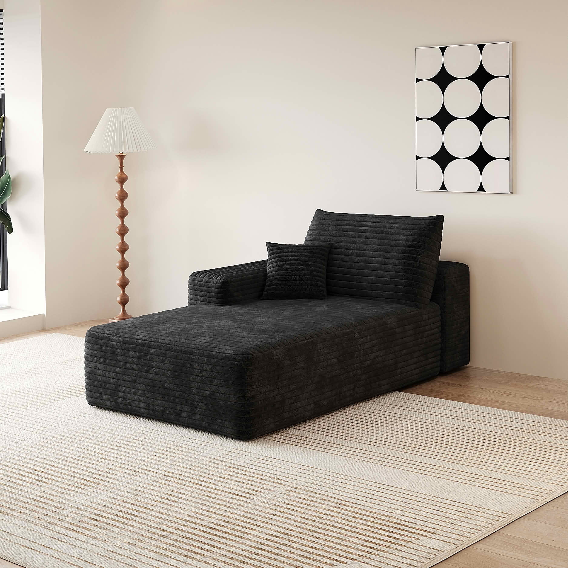 MAYEERTY Cloud Sectional Sofa, Plush Corduroy Modular Right Side Chaise, No Assembly Required，Black