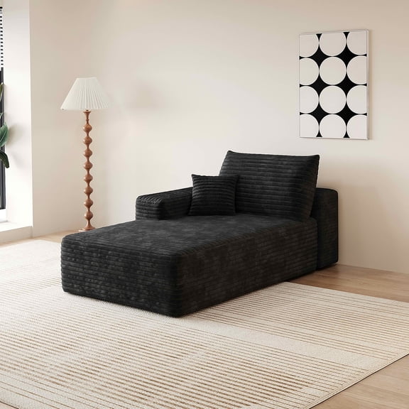 MAYEERTY Cloud Sectional Sofa, Plush Corduroy Modular Right Side Chaise, No Assembly Required，Black