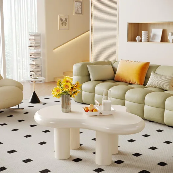 MAYEERTY Cloud-Shaped Coffee Table, Modern Center Table with 4 Solid Legs