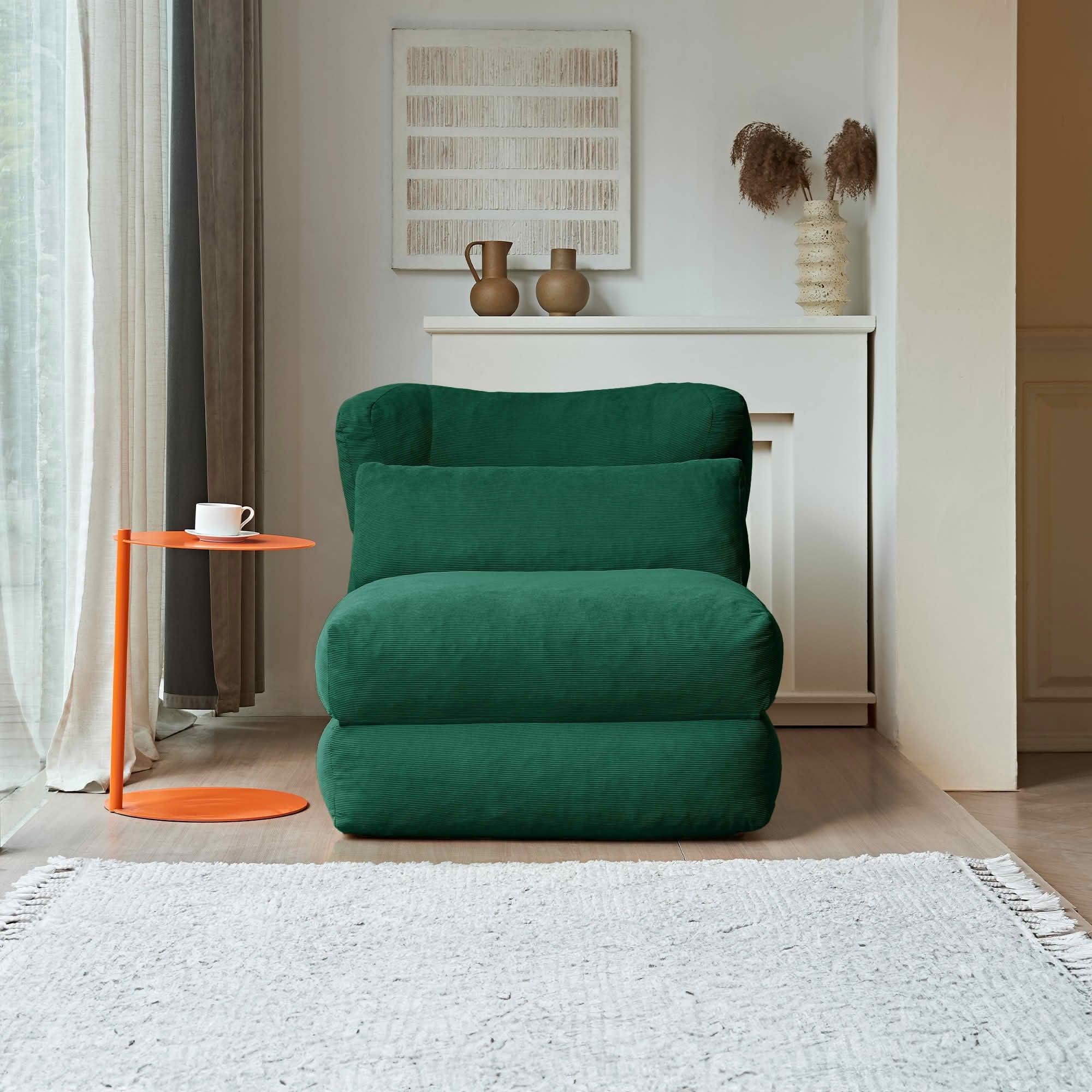MAYEERTY Cloud Sofa 2-in-1 Foldable Sleeper Chair, Corduroy Washable Cover, High-Density Foam, Compressed Packaging for Small Apartments & Studies，Green
