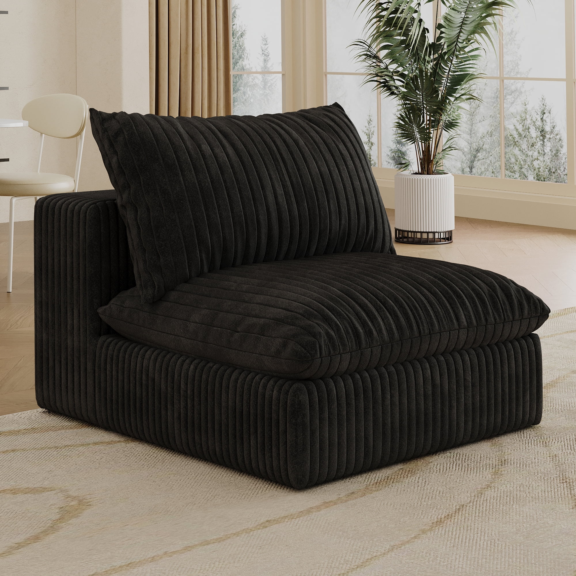 MAYEERTY Cloud Sofa Black Corduroy Deep Seat Double-Layer Removable Cushion No Assembly Multi-Rooms