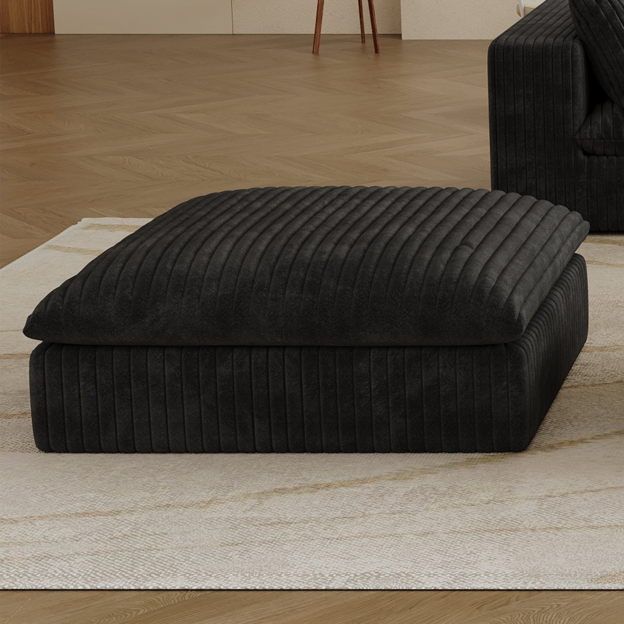 MAYEERTY Cloud Sofa Black Corduroy Deep Seat Double-Layer Removable Cushion No Assembly Multi-Rooms