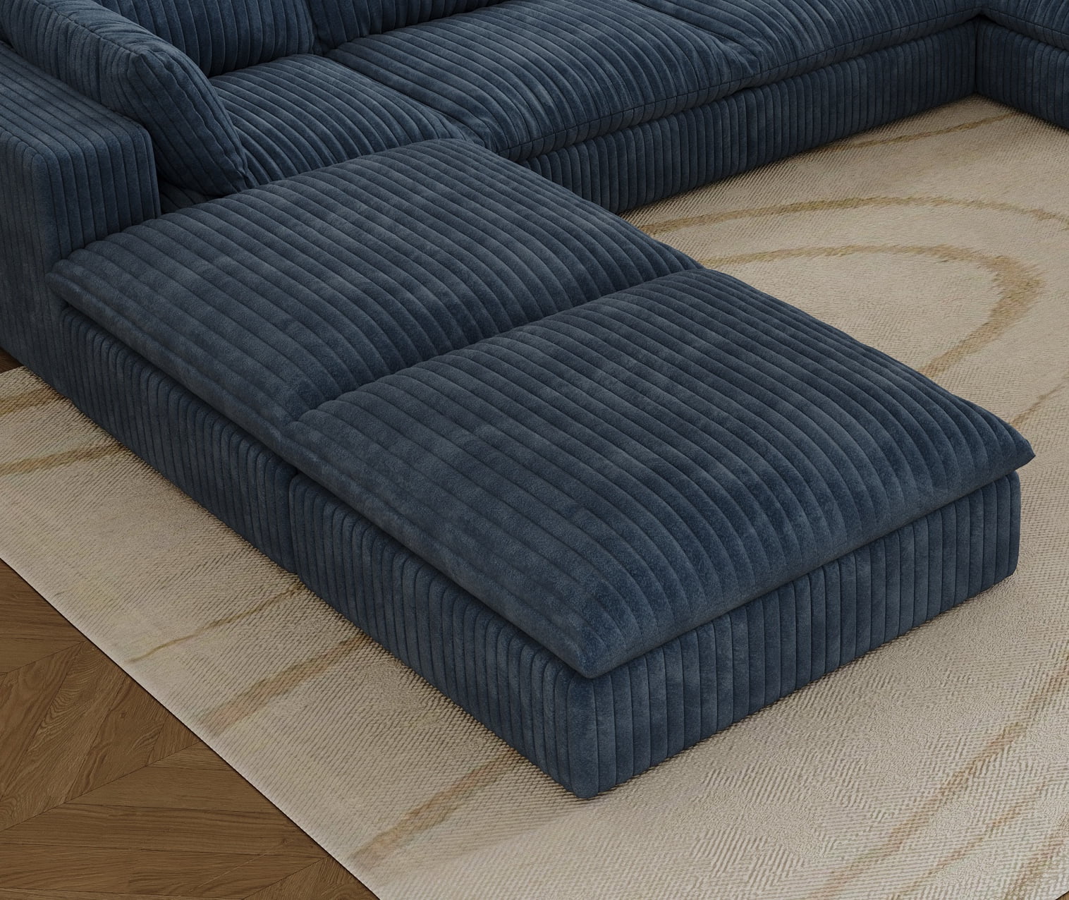 MAYEERTY Cloud Sofa Blue Corduroy Deep Seat Double-Layer Removable Cushion No Assembly Multi-Rooms