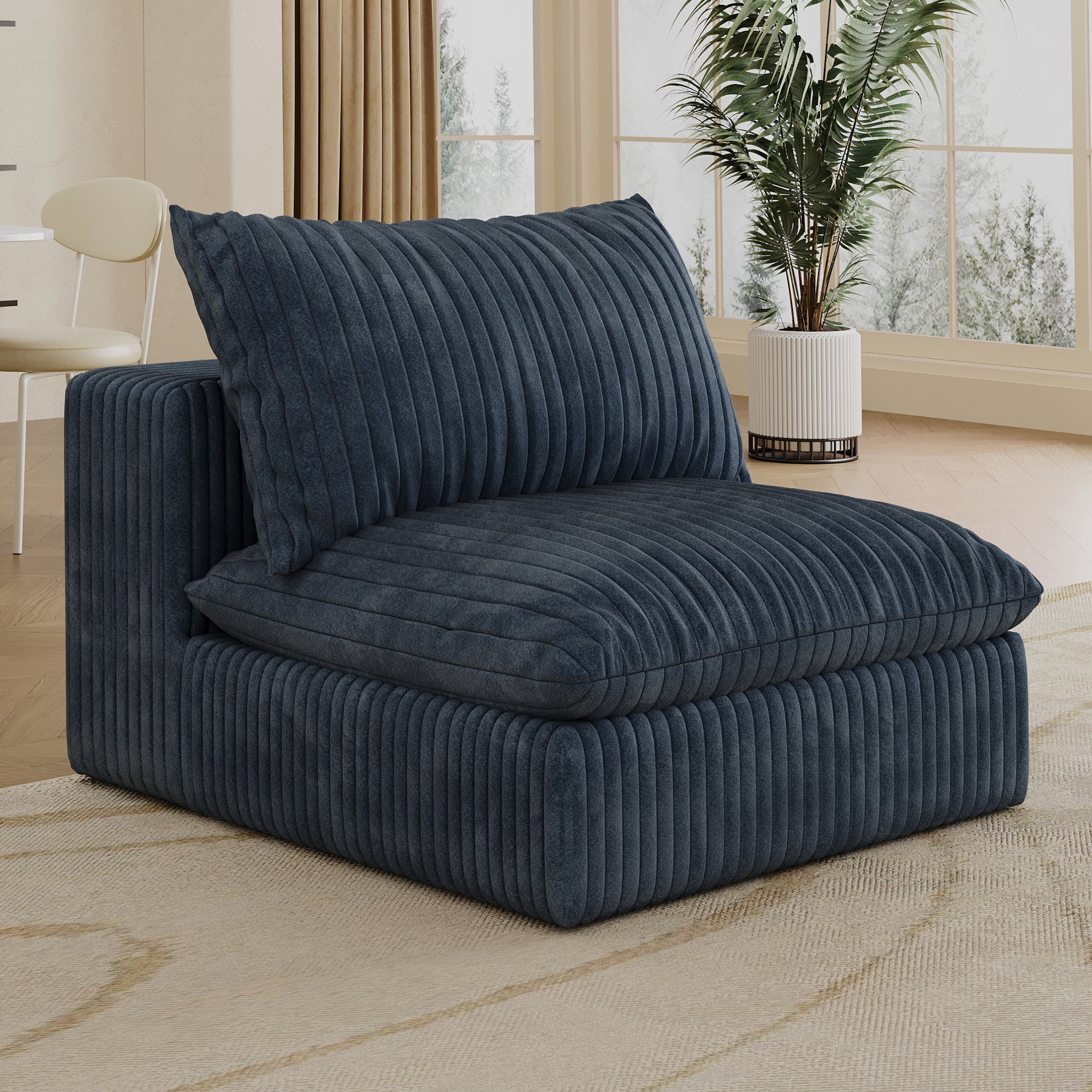 MAYEERTY Cloud Sofa Blue Corduroy Fabric Deep Seat Double-Layer Design Removable Cushion No Assembly DIY Combination for Multi-Rooms