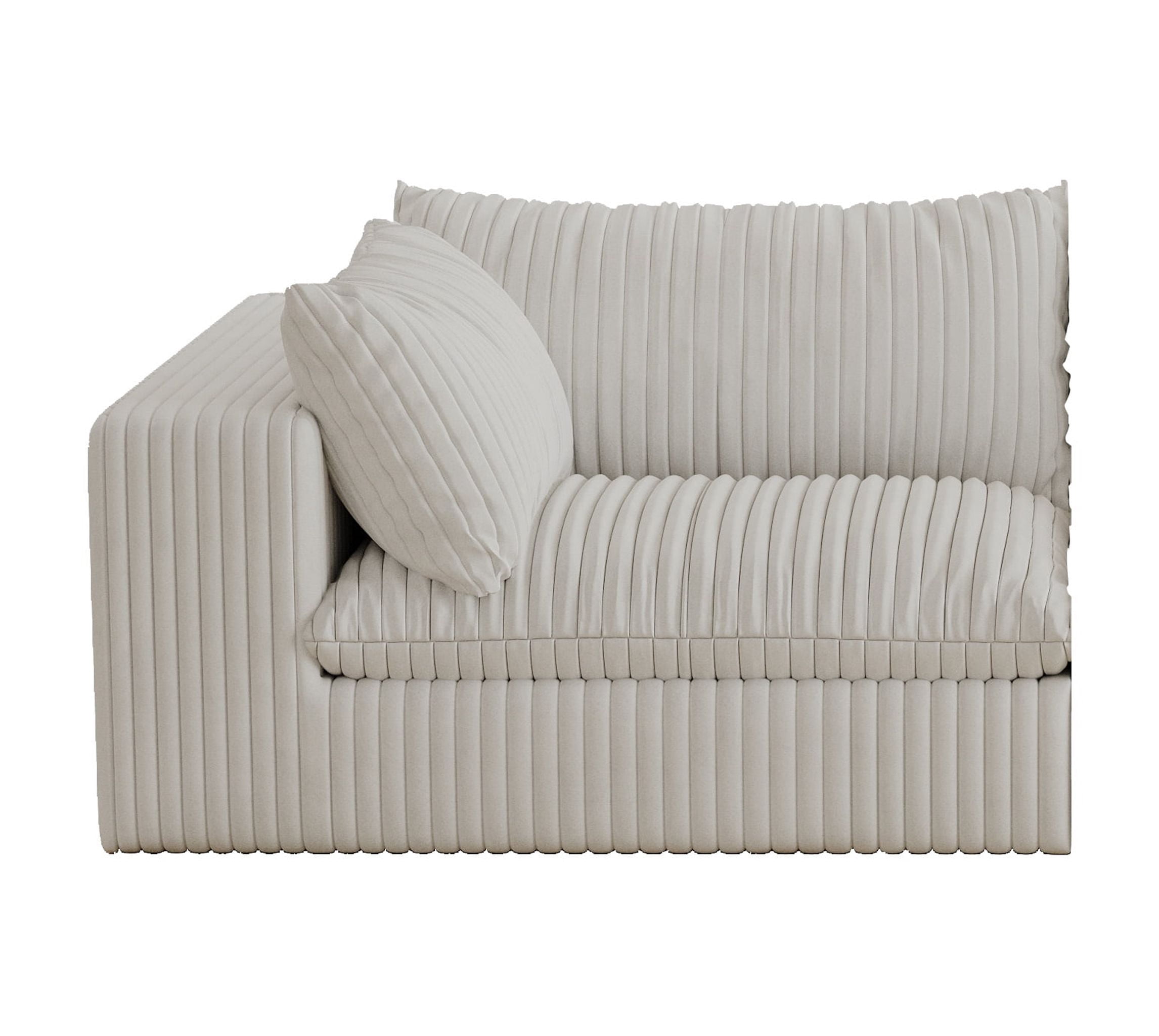 MAYEERTY Cloud Sofa White Corduroy Deep Seat Double-Layer Removable Cushion No Assembly Multi-Rooms