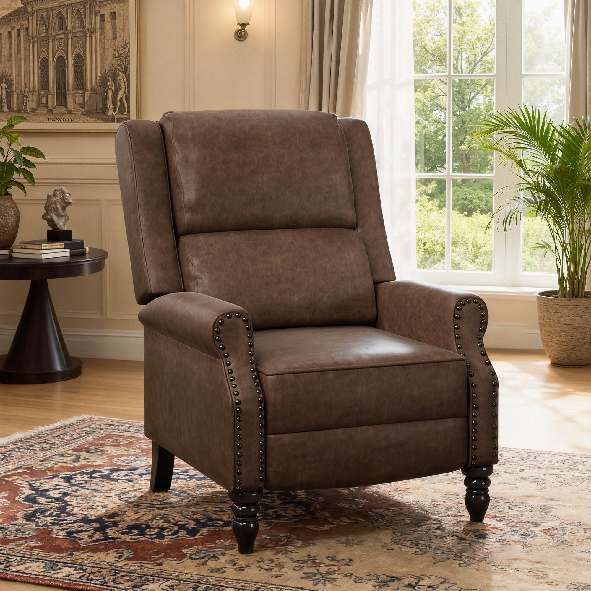 MAYEERTY Coffee Faux Leather Pushback Recliner Chair, Ergonomic Design for Living Room, Bedroom & RV