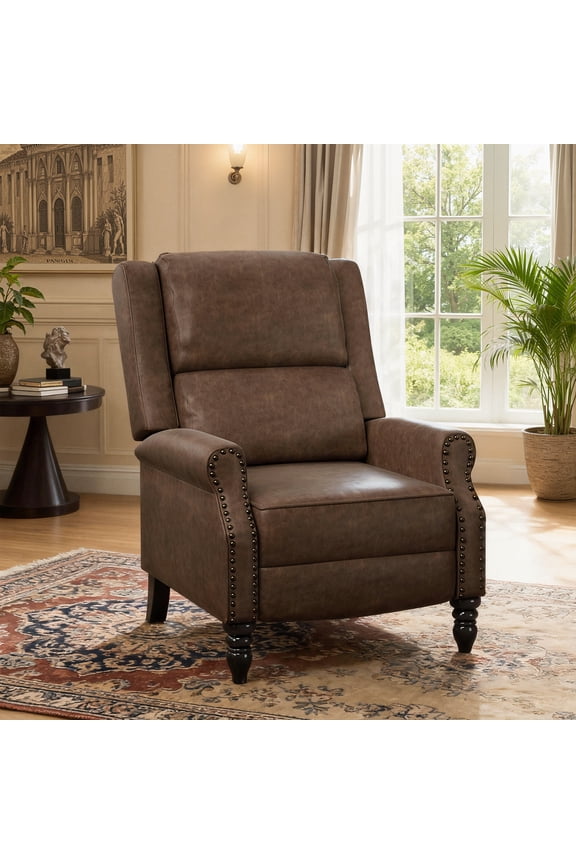 Coffee Faux Leather Pushback Recliner Chair, Ergonomic Design for Living Room, Bedroom & RV