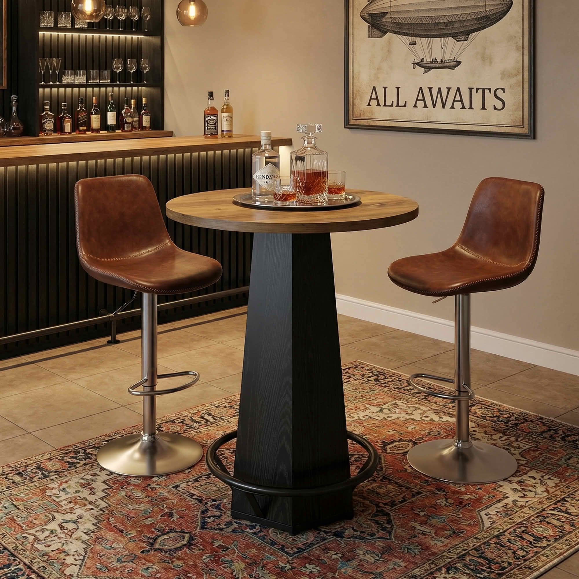 MAYEERTY Compact Round Bistro Table, Sturdy MDF Pedestal Bar Table for Home Cafe & Farmhouse Decor, Easy Assembly