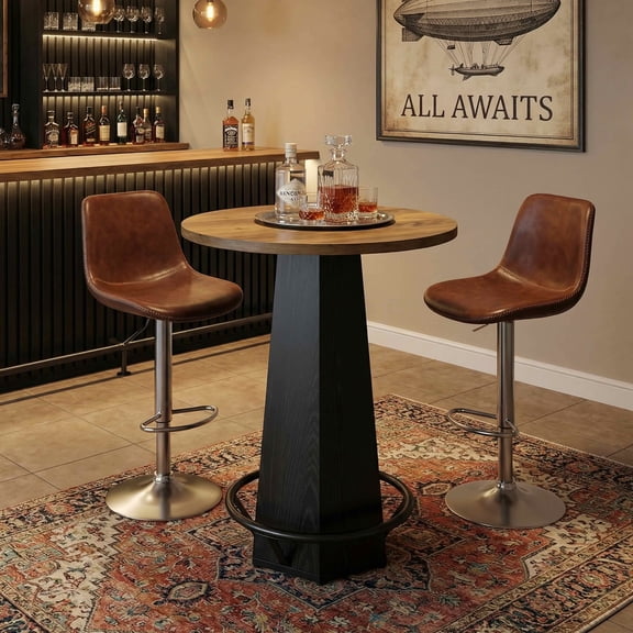MAYEERTY Compact Round Bistro Table, Sturdy MDF Pedestal Bar Table for Home Cafe & Farmhouse Decor, Easy Assembly
