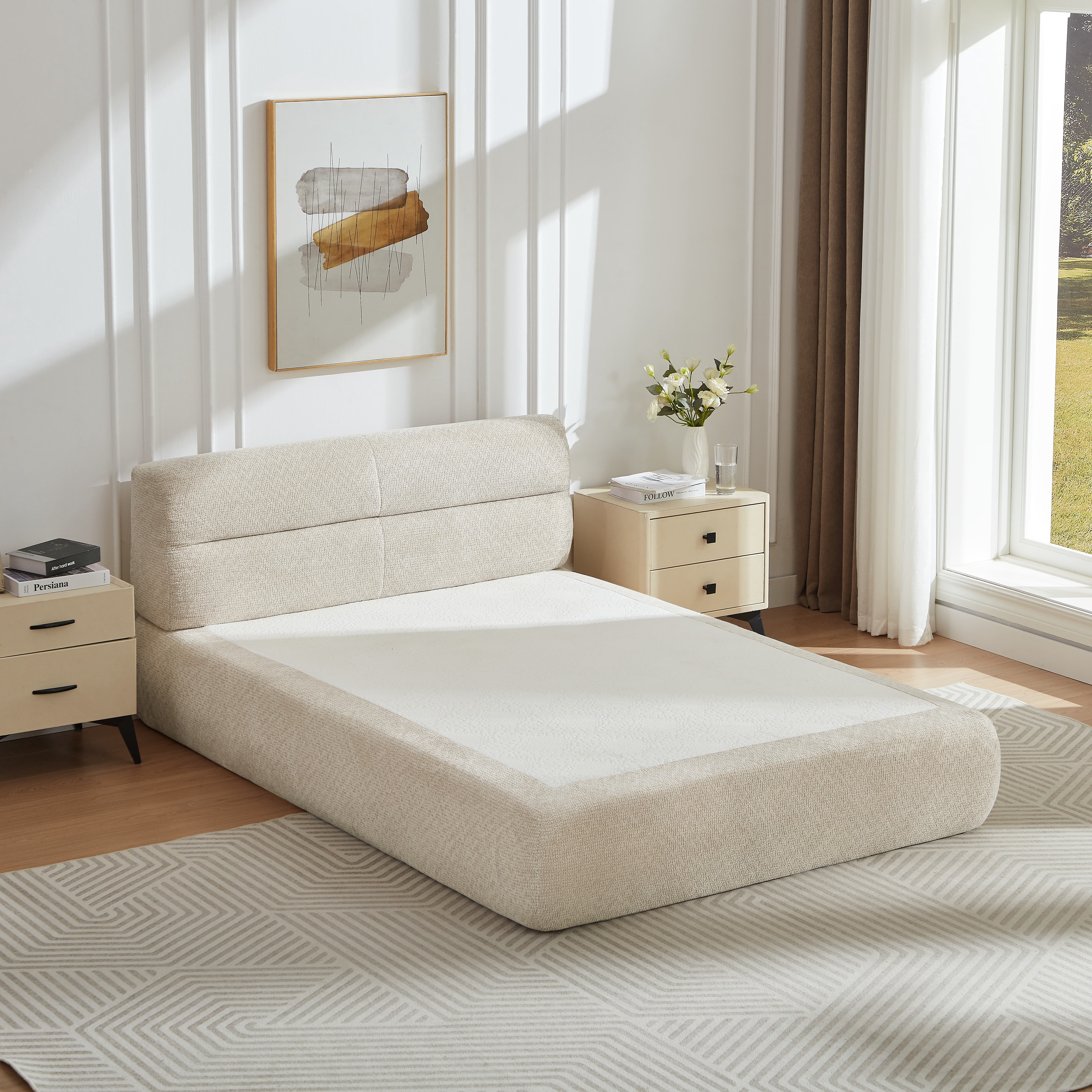 MAYEERTY Compressible Chenille Bed with Spring Cushion, Minimalist & Stylish for Bedroom, 87*57*31"Grey