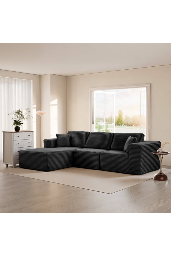 Corduroy Sectional Couch, Comfy Modular Compression Sofa for Apartment & Living Room, 104×67" Gray