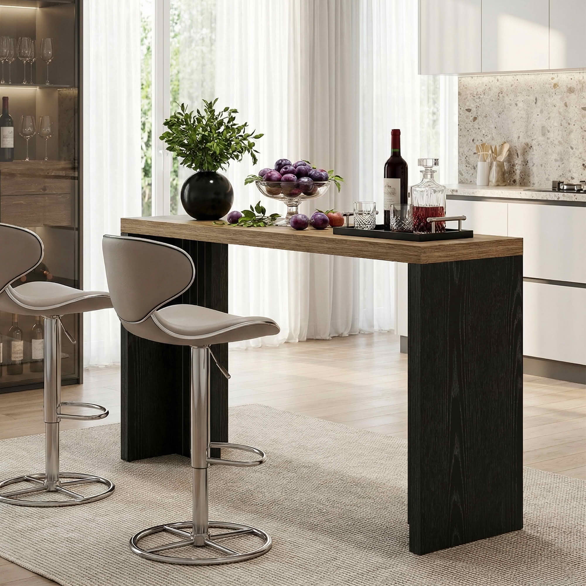 MAYEERTY Contemporary Faux Marble Pub Table, Spacious Multi-Purpose Home Bar Table with Sturdy Frame & Easy Assembly