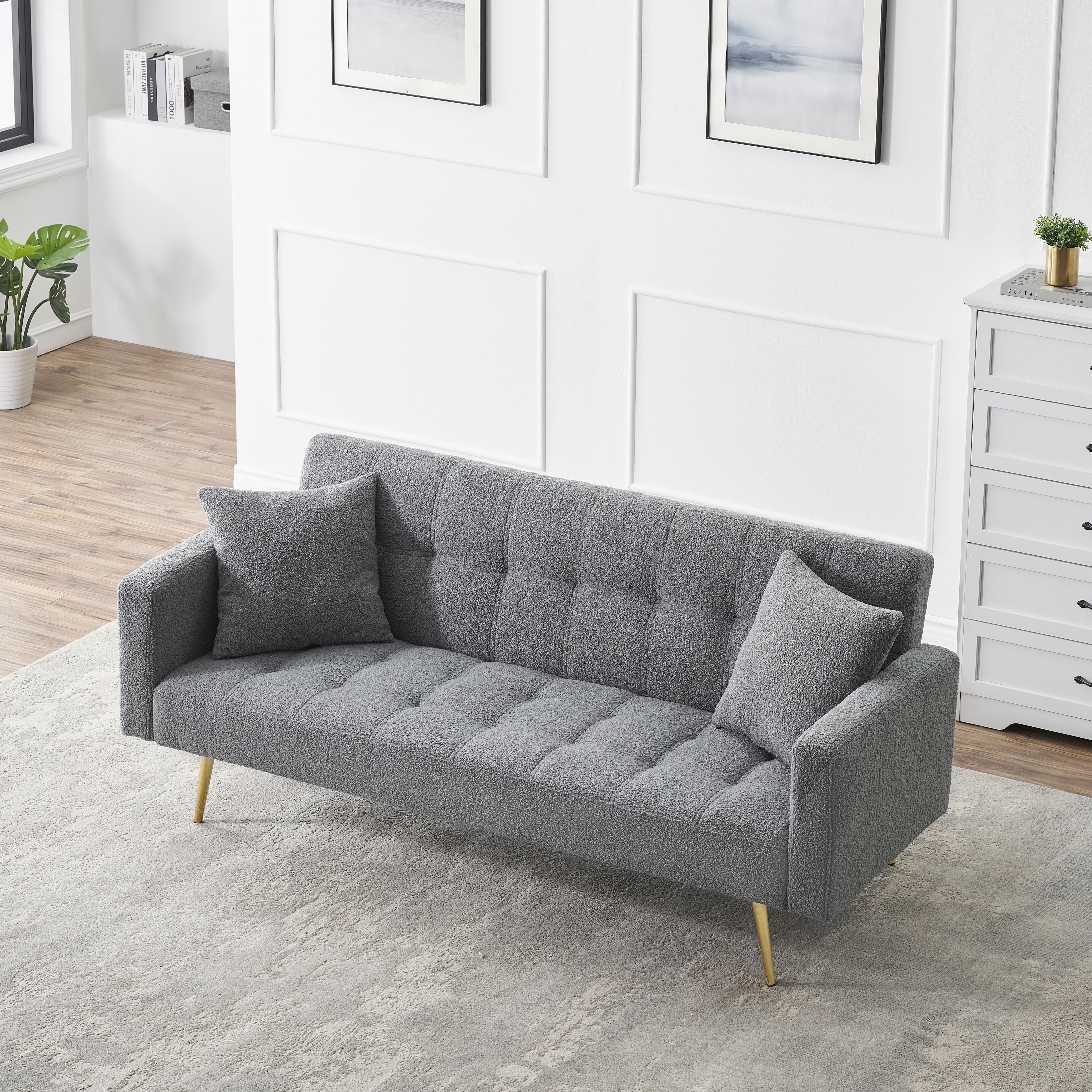 MAYEERTY Convertible Sofa Bed, Multi-Functional Loveseat Sofa with Sturdy Metal Legs for Home Small Apartments, Grey