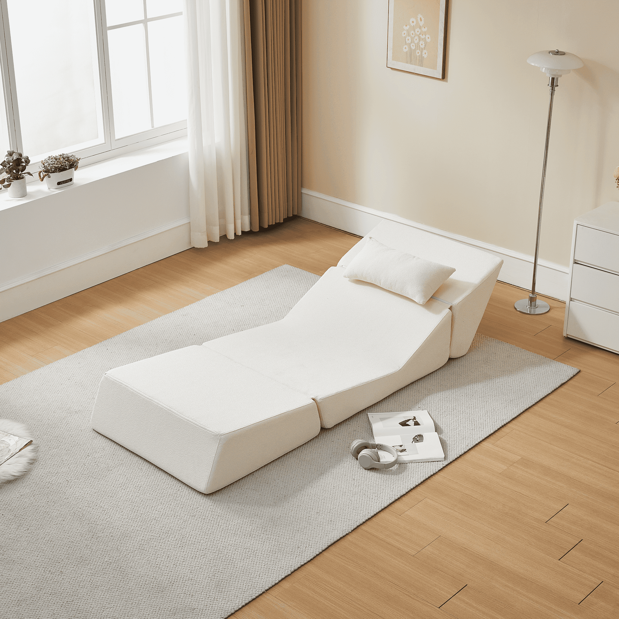 MAYEERTY Convertible Sofa Chair Alpaca Wool Fabric 2-in-1 Compressed Sofa Bed for Small Spaces