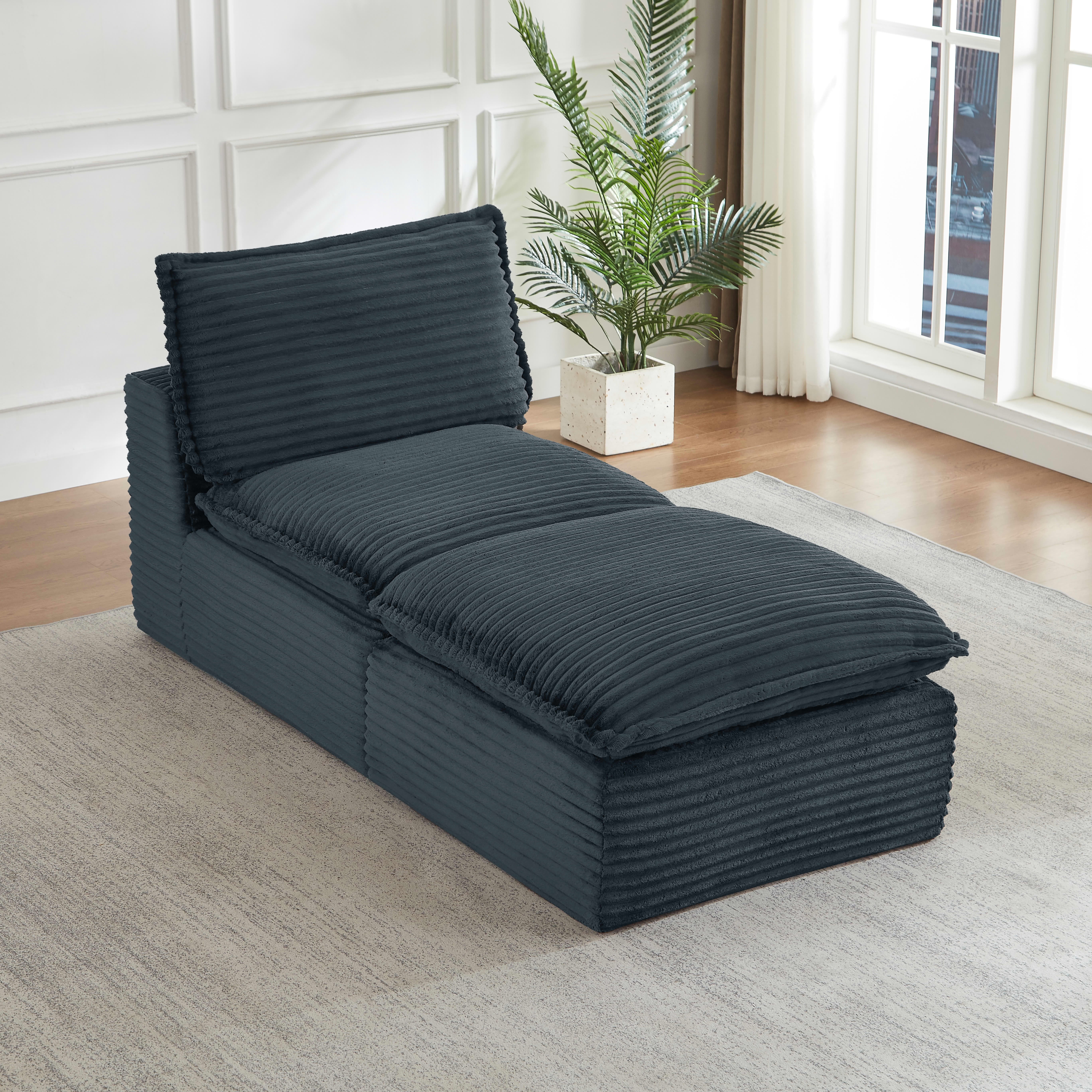 MAYEERTY Corduroy Boneless Loveseat, Soft Convertible Chaise Lounge for Living Room, Dark Gray