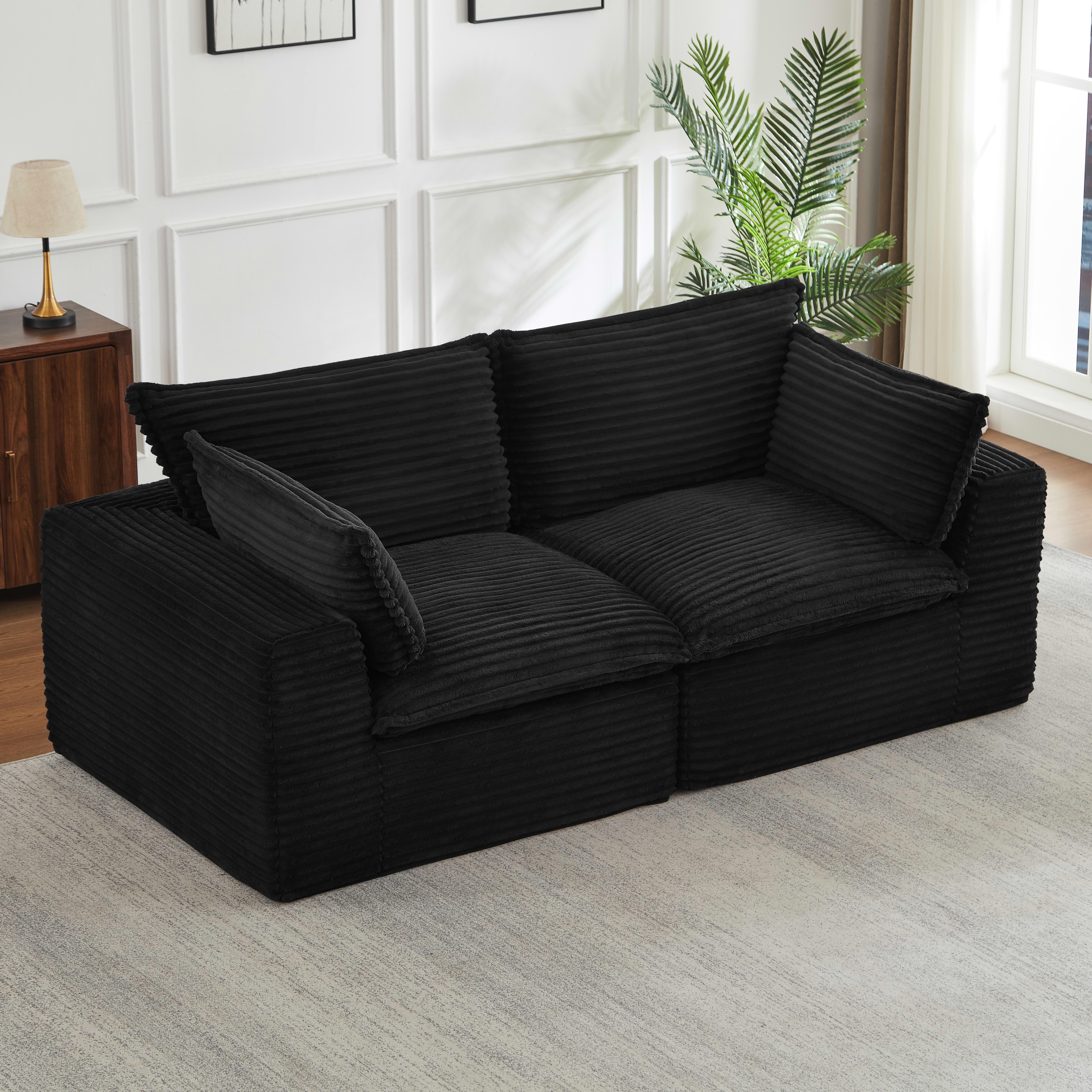 MAYEERTY Corduroy Boneless Loveseat, Soft Tufted Cloud Sectional Couches for Living Room, Black