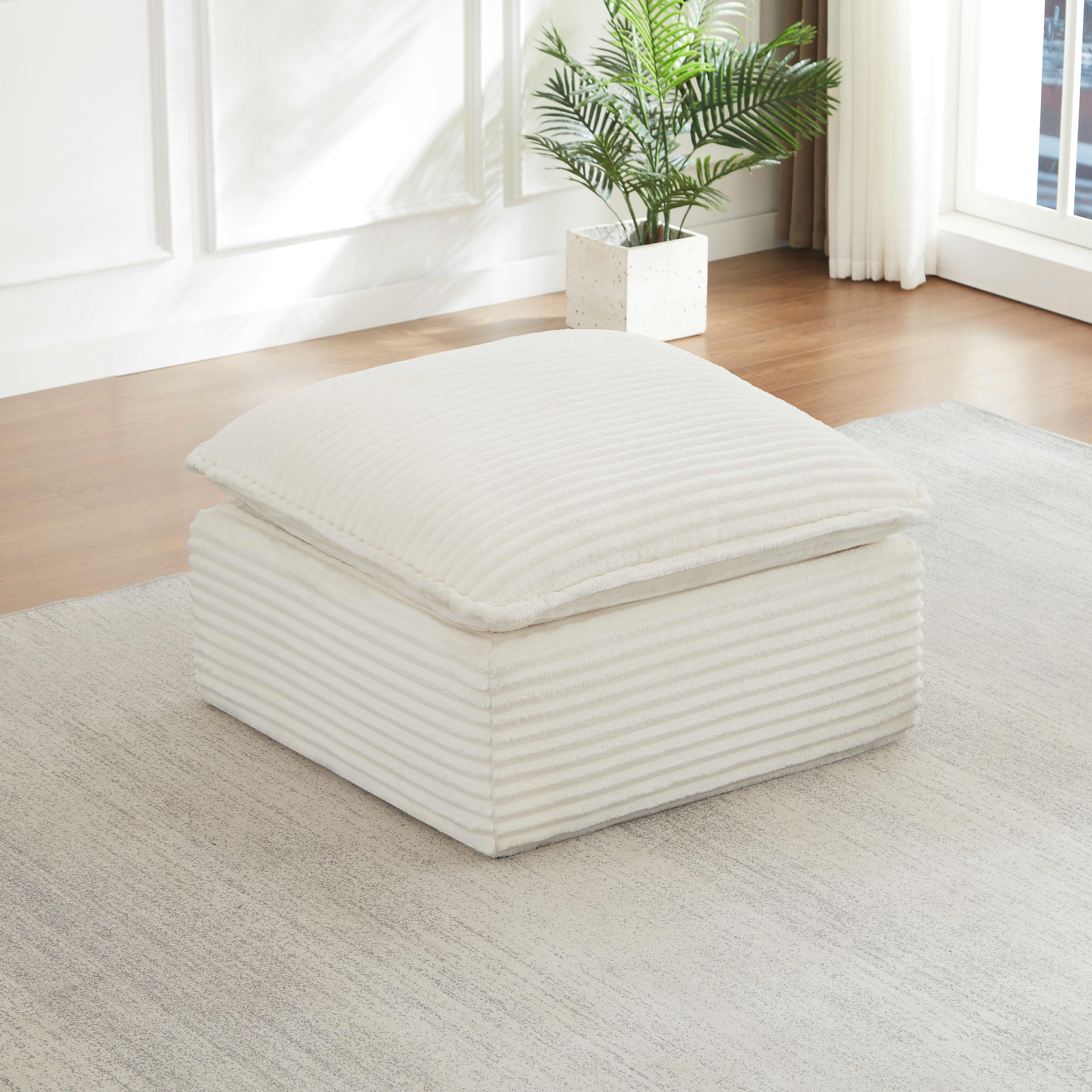 MAYEERTY Corduroy Boneless Ottoman, Soft Tufted Footrest for Living Room Cloud Sectional Couches, 30.7×15.7" White