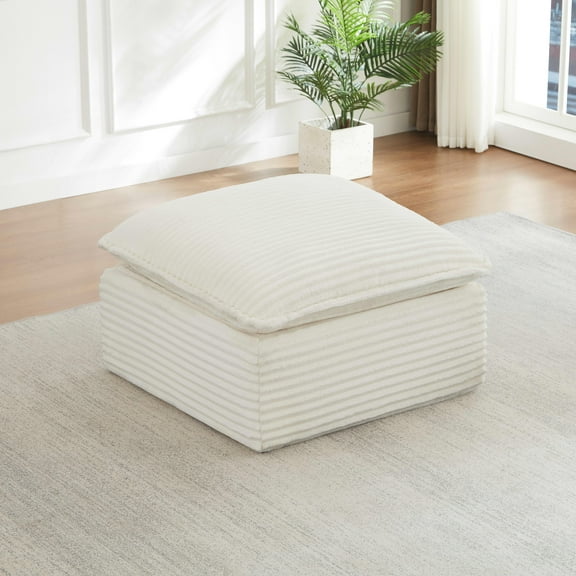 MAYEERTY Corduroy Boneless Ottoman, Soft Tufted Footrest for Living Room Cloud Sectional Couches, 30.7×15.7" White