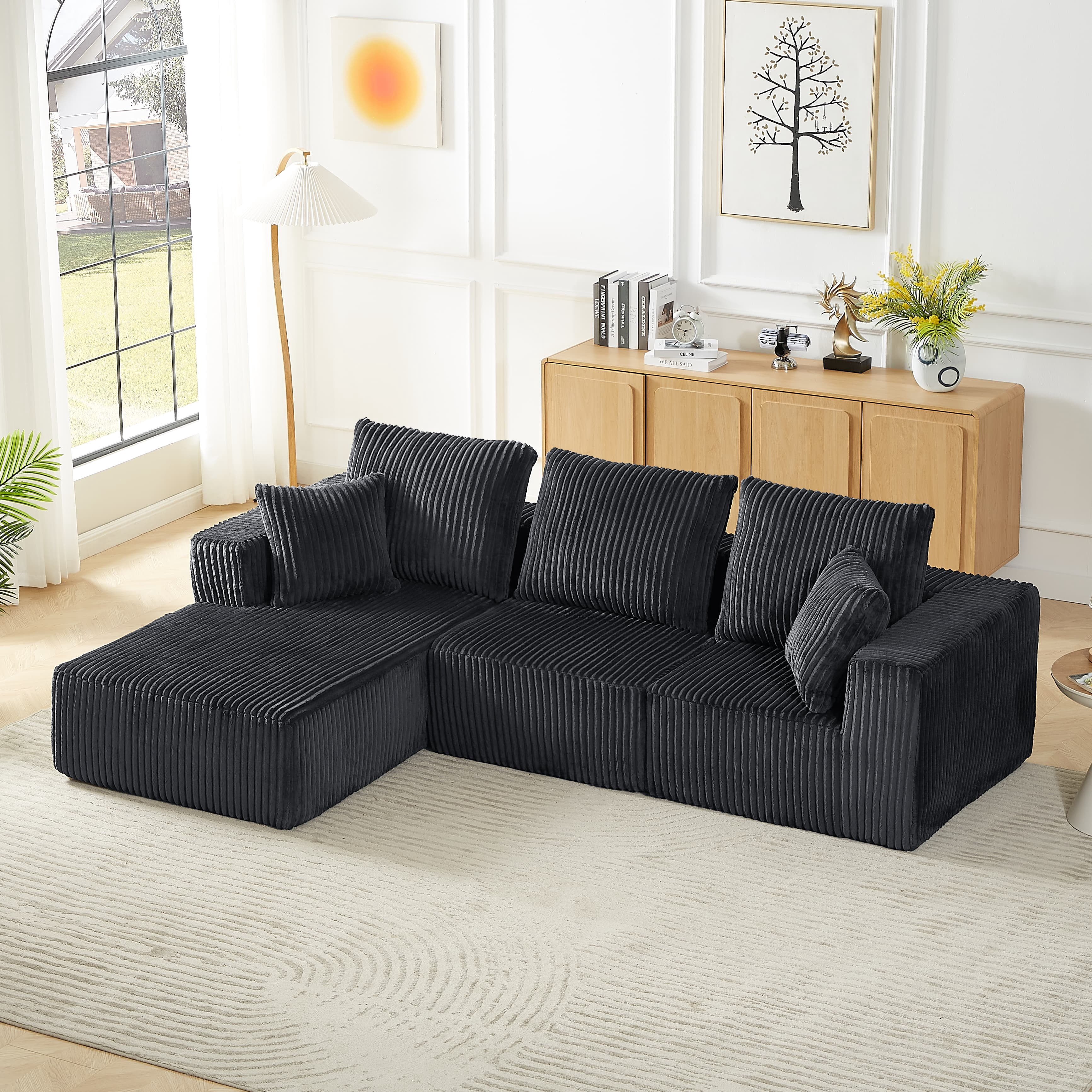 MAYEERTY Corduroy Cloud Sectional Sofa with Deep Seat, Modern Modular Couches for Living Room, 103*66*24"Dark Grey